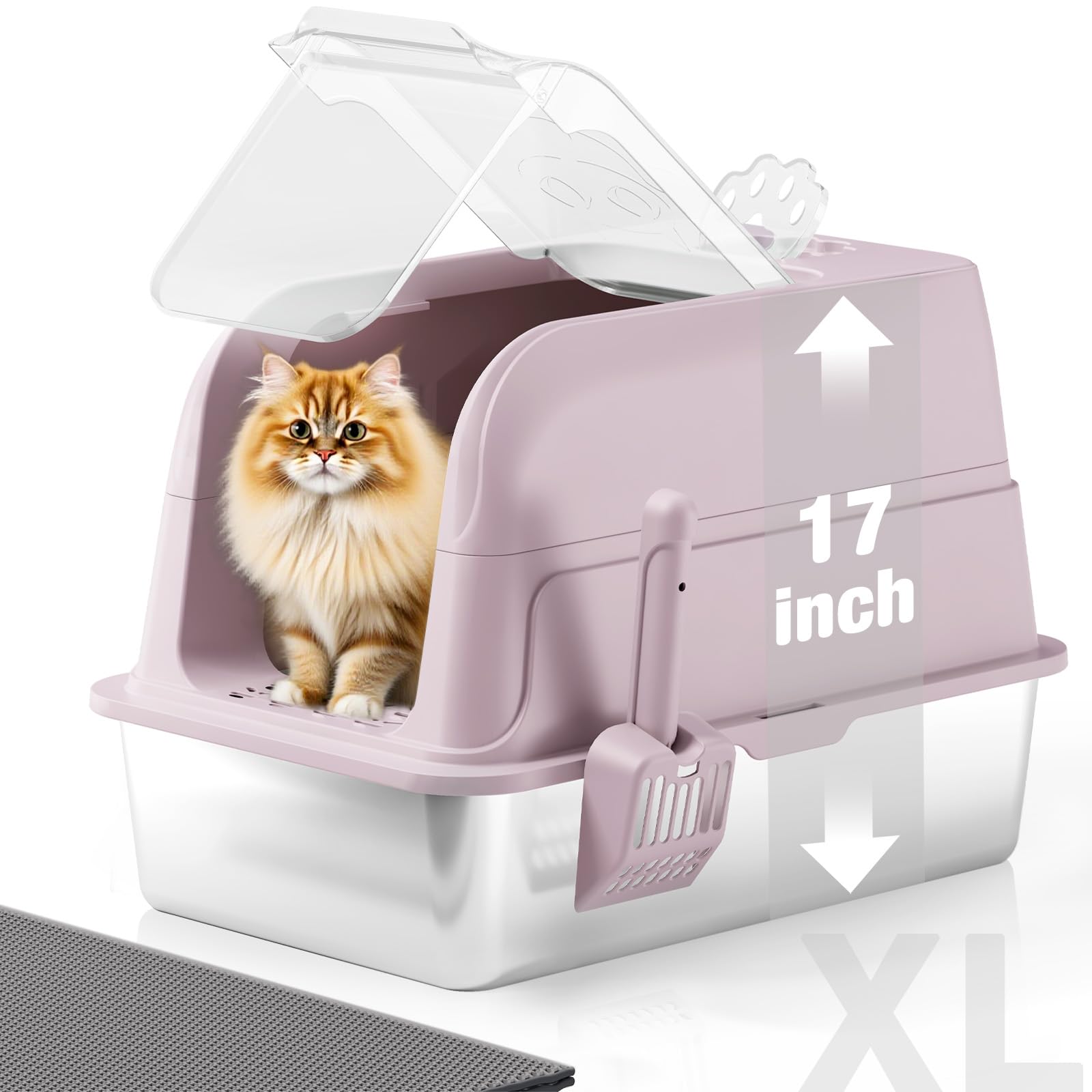 APPKER Stainless Steel Cat Litter Box Fully Enclosed Extra Large Metal High Sided Cat Box with 120 Fully Transparent See-Through