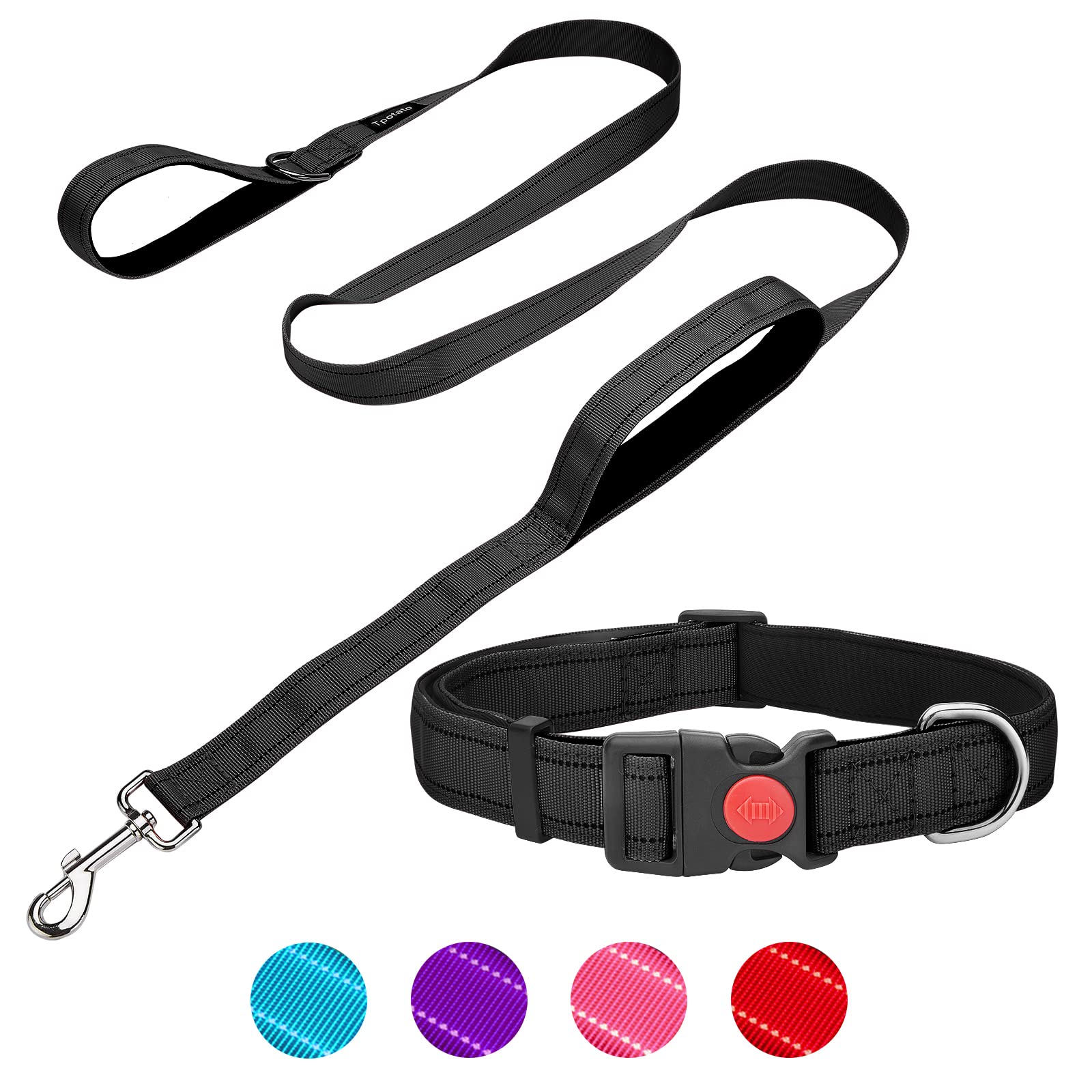 Tpotato Reflective Dog Collar And Leash Set,Adjustable Neoprene Padded Nylon Collars, 6 Ft Heavy Duty Dog Leash 2 Comfortable Ha