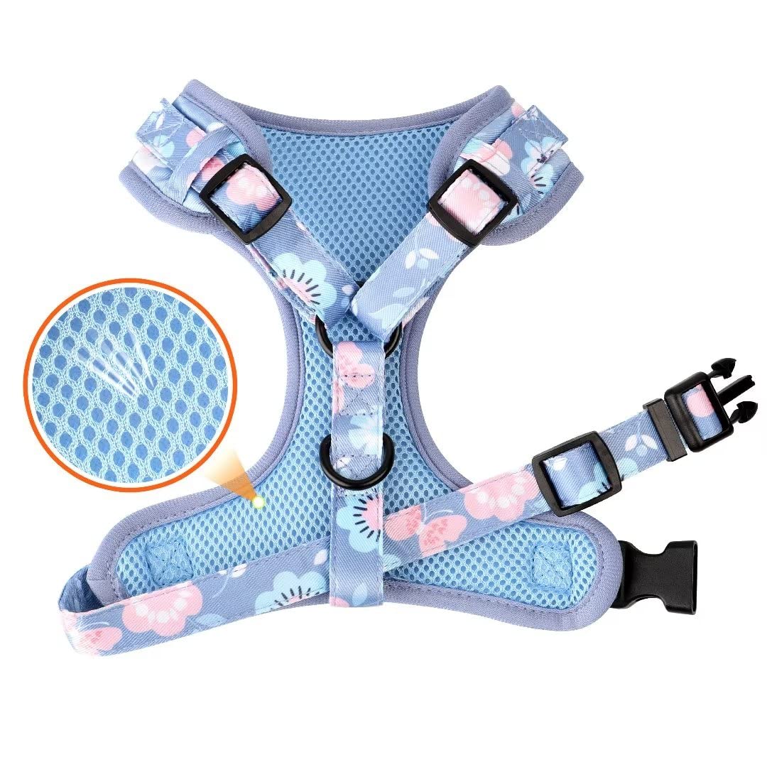 Beirui Cute Girl Dog Collars, Harnesses & Leashes Set - Adjustable Dog Collar And Leash Set With Flower - Soft Mesh Dog Vest Harness For Puppies Small Medium Dogs (Purple,Xs)