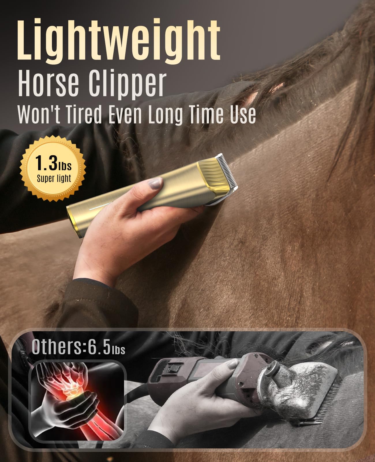 Oneisall Horse Clippers,Low Noise Horse Trimmer Shaver Kit For Matted Long Hair,2 Speed Cordless Grooming Clippers For Horse