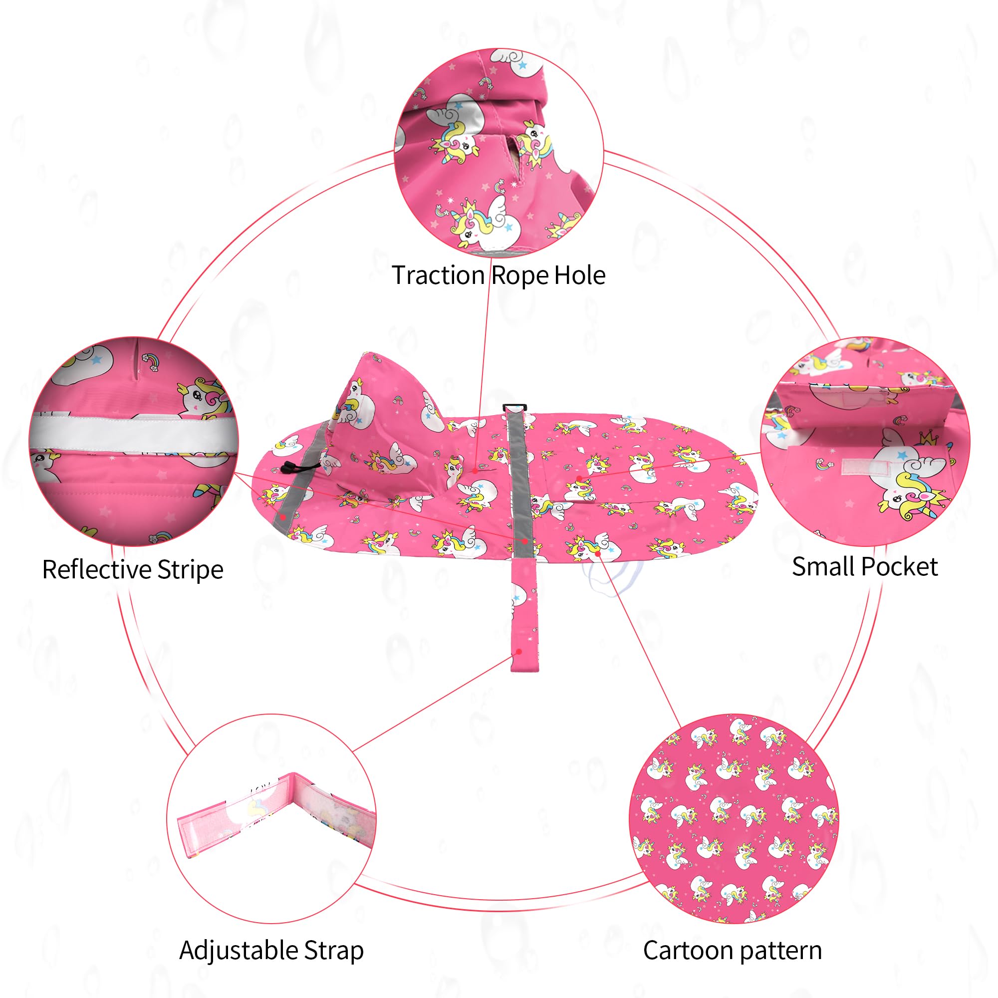 NACOCO Large Dog Raincoat Adjustable - Pet Water Proof Clothes Lightweight Rain Jacket Poncho Hoodies with Strip Reflective Pink