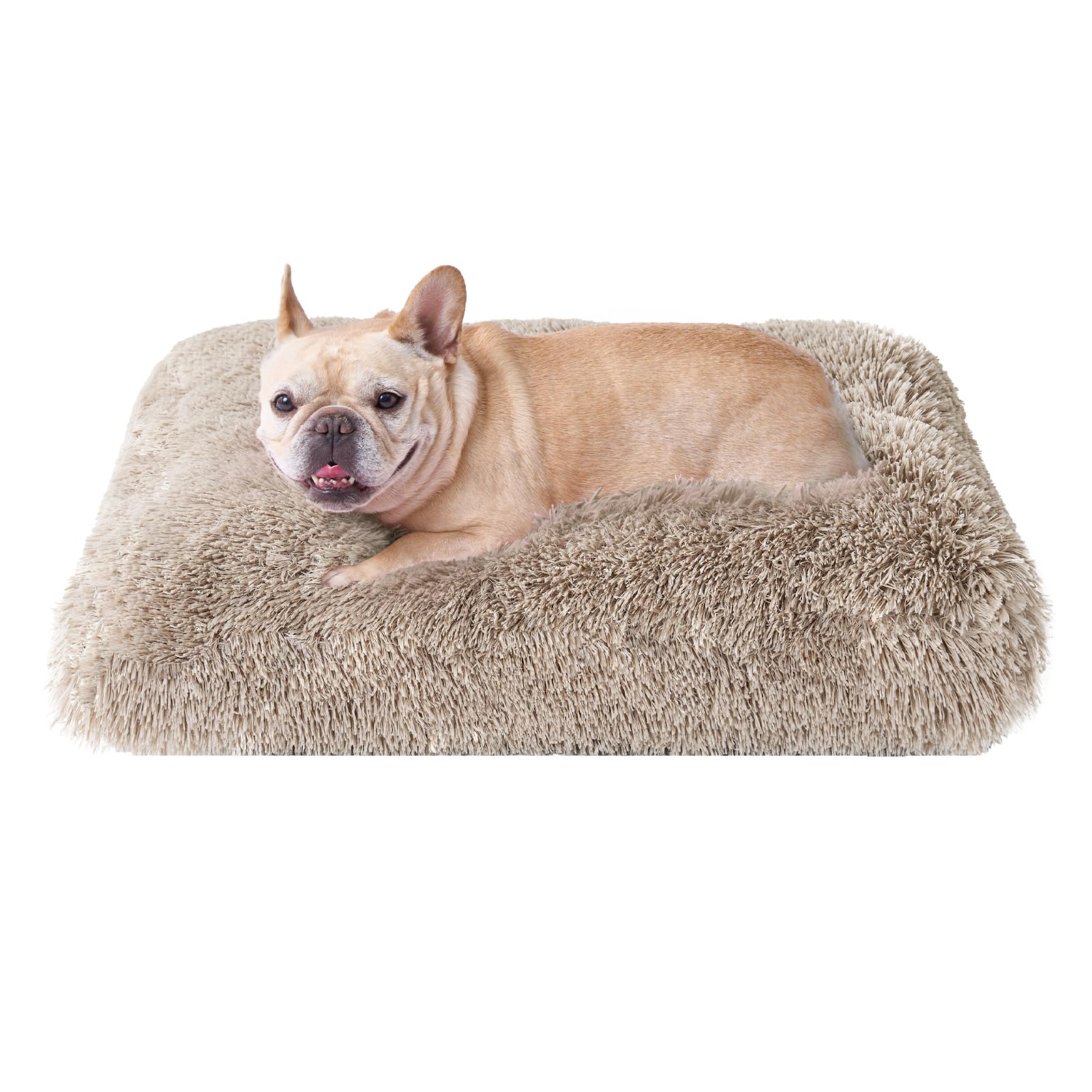 Eheyciga Fluffy Dog Crate Bed For Medium Dogs, Plush Faux Fur Pet Crate Pad, Calming Anti Anxiety Medium Pet Bed, Washable Soft 