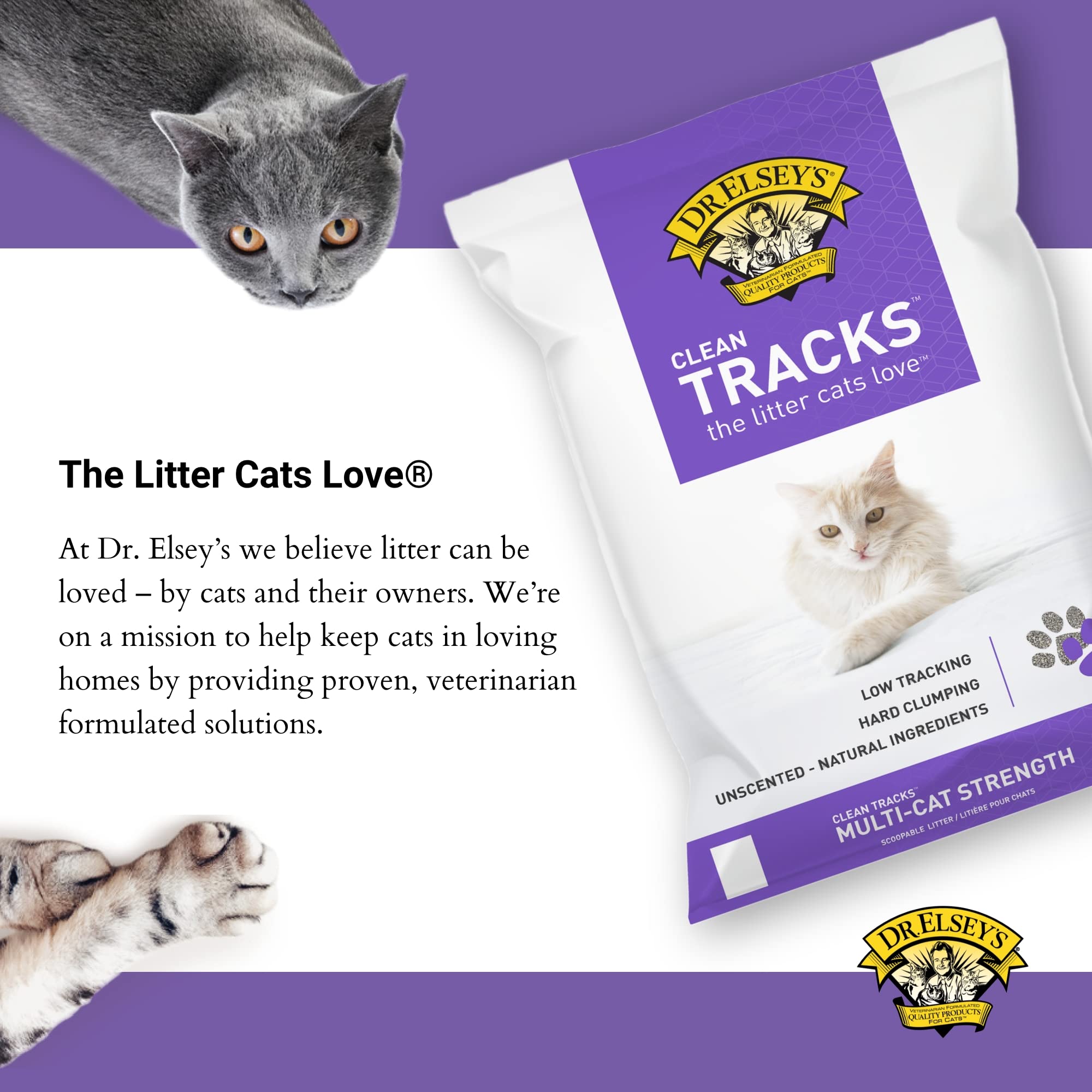 Dr. Elsey'S Premium Clumping Cat Litter - Clean Tracks - Low Dust, Low Tracking, Hard Clumping, Superior Odor Control, Unscented & Natural Ingredients 40 Lbs