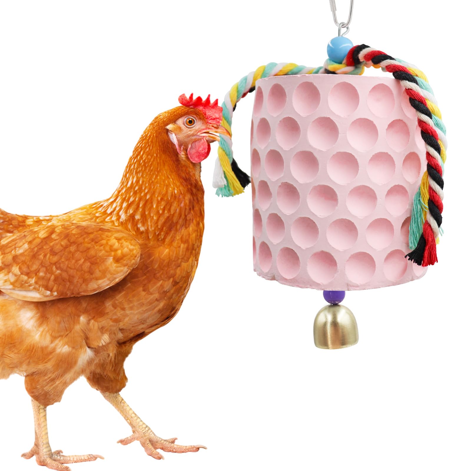 MinrzPet Chicken Coop Accessories, Chicken Beak Grinding Calcium Stone with Bell, Chicken Toys for Coop, Chicken Enrichment Toys