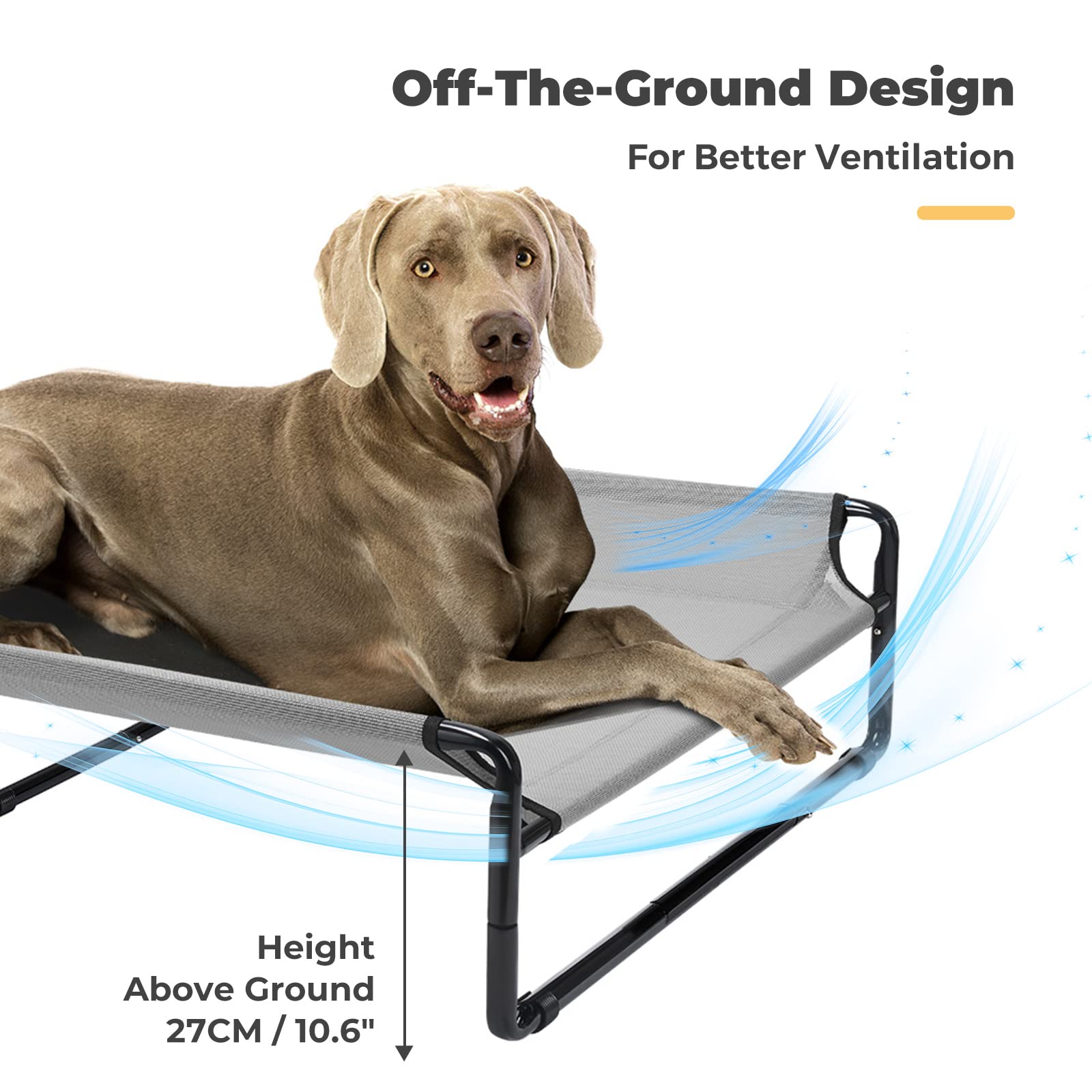 Veehoo Original Cooling Elevated Dog Bed, Outdoor Raised Dog Cots Bed For Large Dogs, Chew Proof Standing Pet Bed With Washable Breathable Mesh, No-Slip Feet For Indoor Outdoor, Xx-Large, Grey