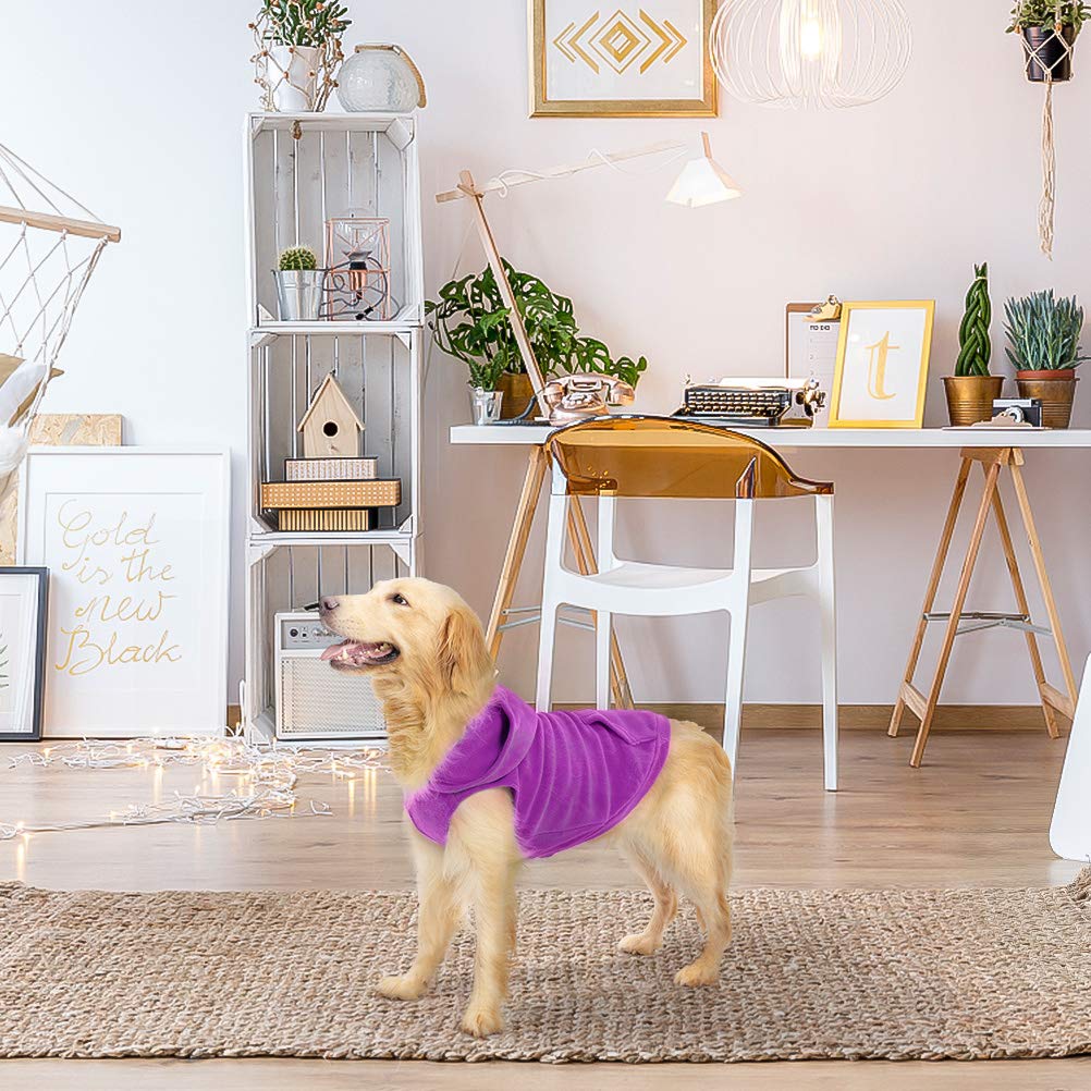 Expawlorer Pet Dog Clothes With Pocket, Polar Fleece Dog Hoodie Fall Cold Winter Sleeveless Sweater With Hat Warm Cozy Sweatshirt For Small To Large Dogs Boy And Girl (Purple, L)