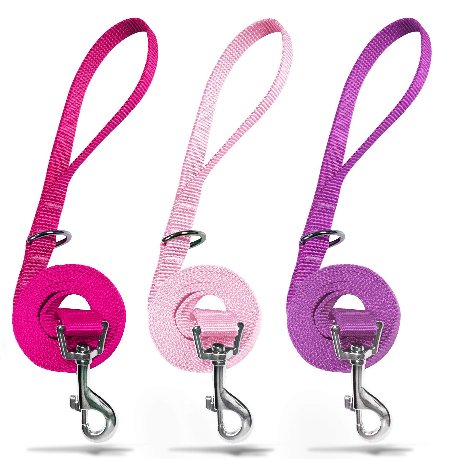 Azuza 3 Pack Nylon Dog Leashes,Strong & Durable Basic Style Leash With Easy To Use Collar Hook,Available In Multiple Lengths For Small Dogs, Hot Pink/Pink/Purple