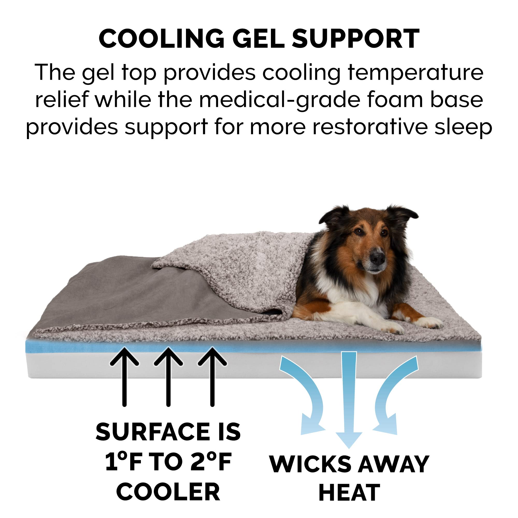 Furhaven Cooling Gel Dog Bed for Medium/Small Dogs w/ Removable Washable Cover, For Dogs Up to 35 lbs - Berber & Suede Blanket T