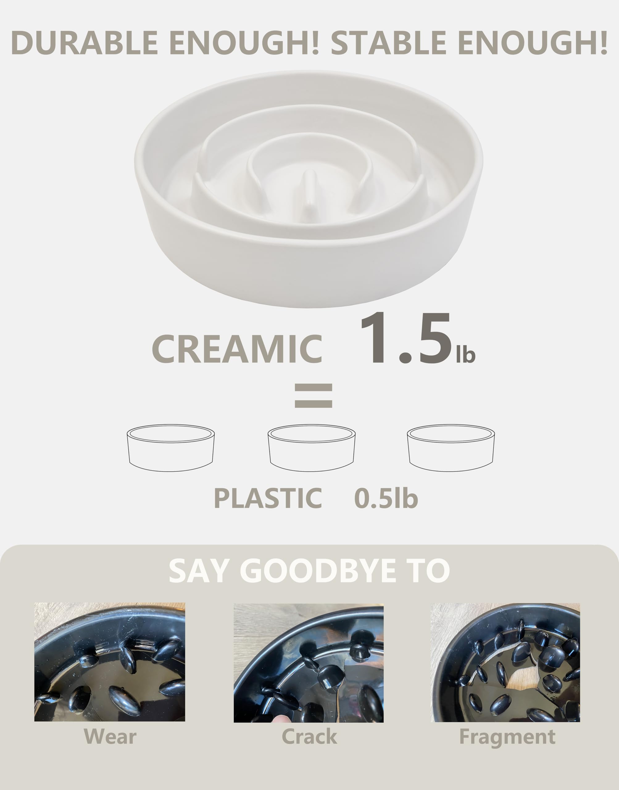 Mopang Ceramic Slow Feeder Dog Bowls, 0.6 Cup Slow Feeder For Small Dogs And Cats, Puzzle Maze Bowl, Prevents Choking, 6In, Whit