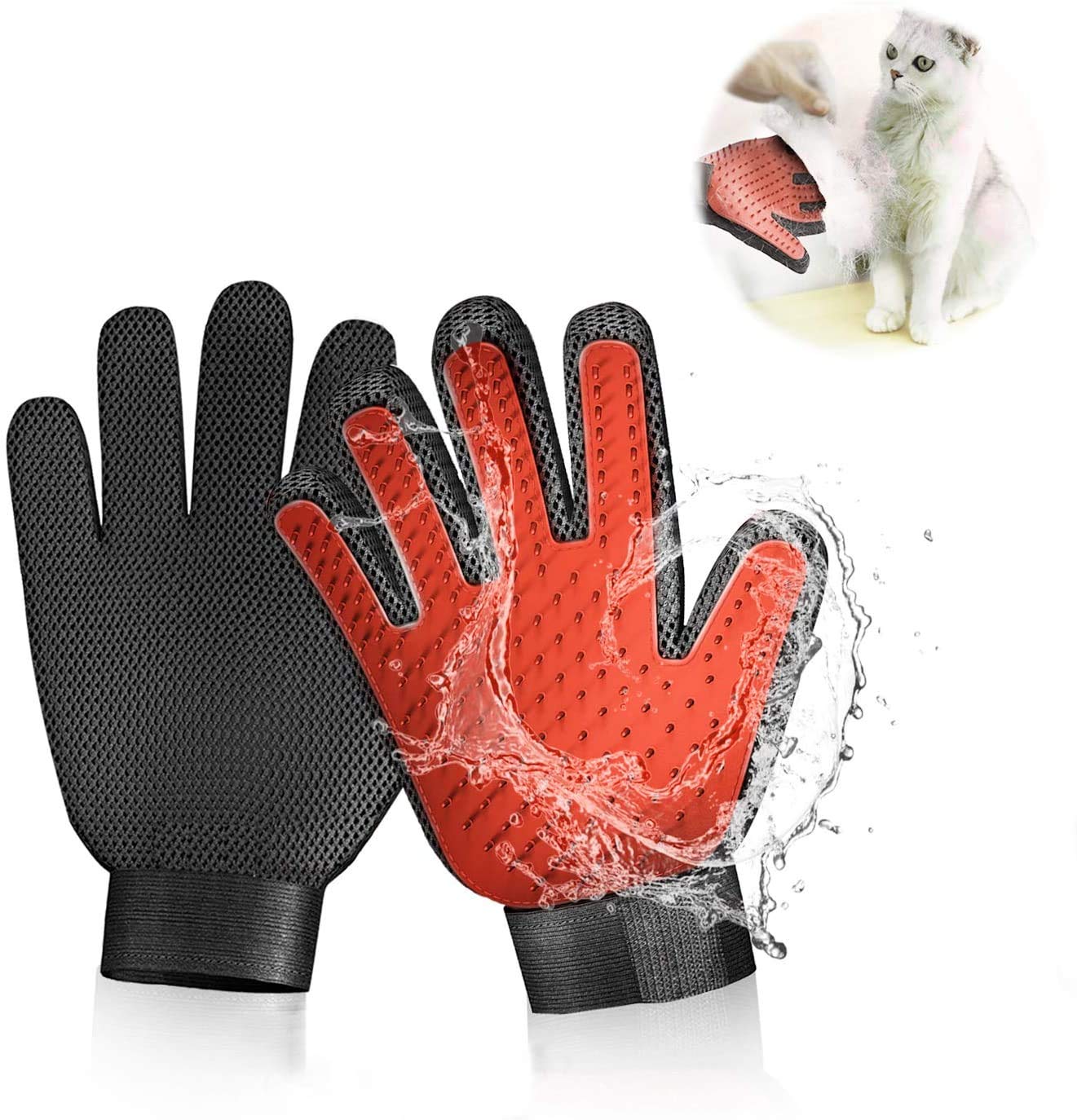 STARROAD-TIM Pet Grooming Glove Hair Remover Brush Gentle Deshedding Efficient Pet Mitt Pet Massage Gloves Left & Right Hand Dra