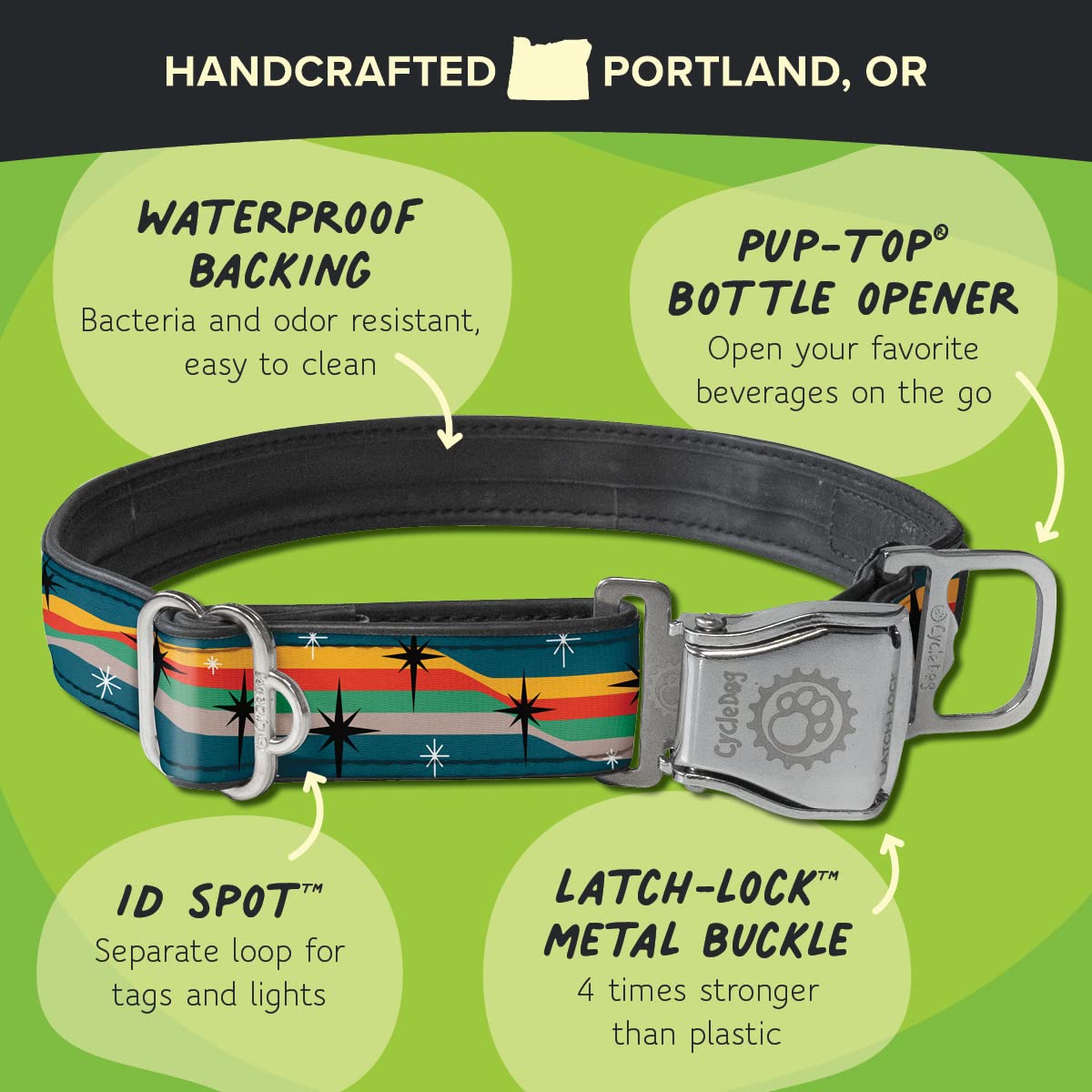 Cycle Dog Rcm-Co-M Colorado Bottle Opener Dog Collar With Airline, Medium (12'-21'),Blue