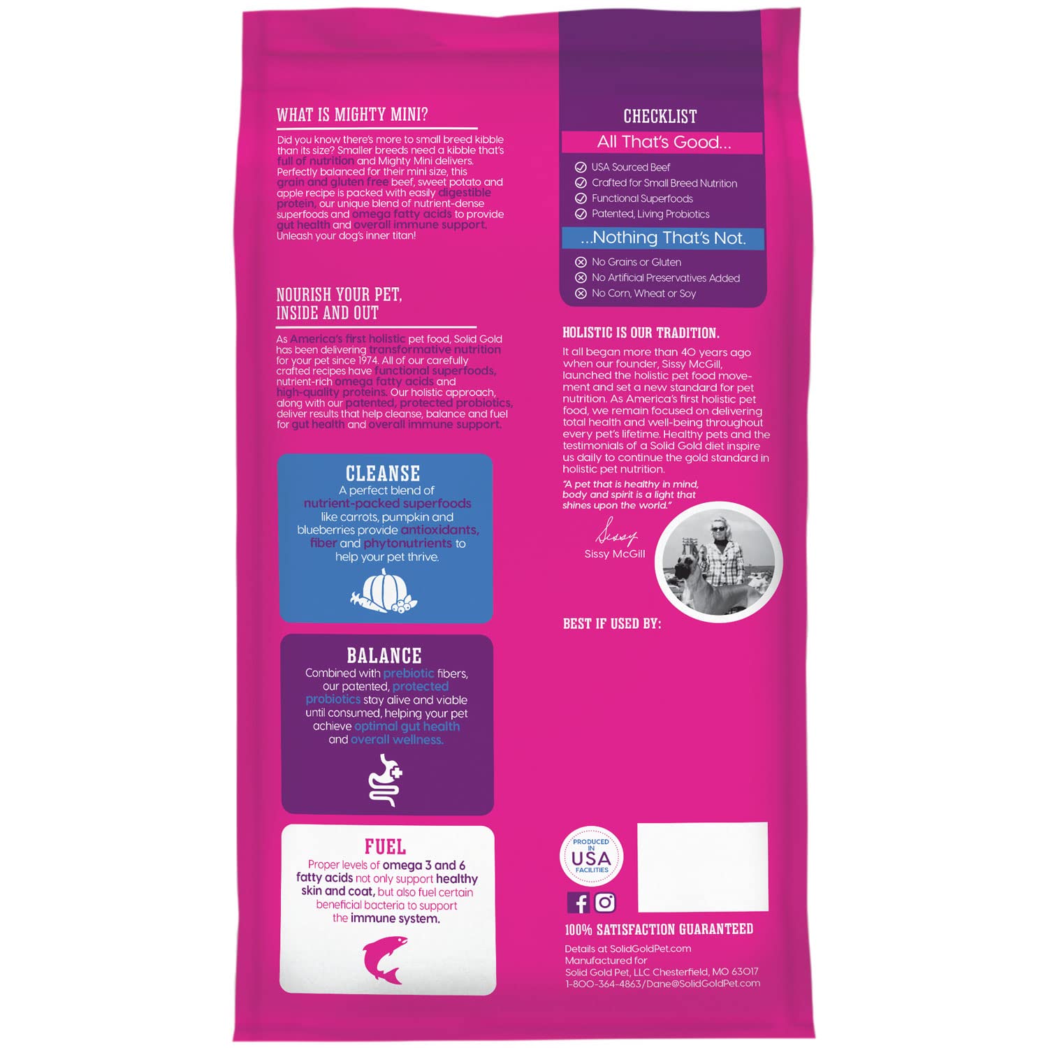 Solid Gold Toy & Small Breed Dry Dog Food Small Bites - Real Beef, Grain Free, Gluten Free, High Fiber Kibble with Probiotics fo