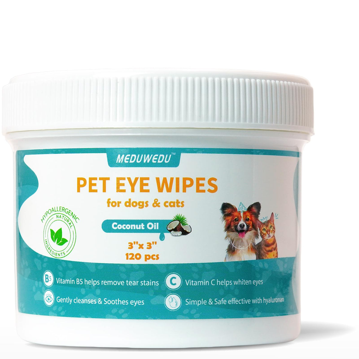 Meduwedu Eyes Wipes For Dogs & Cats 120 Counts, Grooming Kit Care For Dogs And Cats, Prevent Tear Stains, Eye Debris, Discharge, Mucus Secretions,Coconut Scent