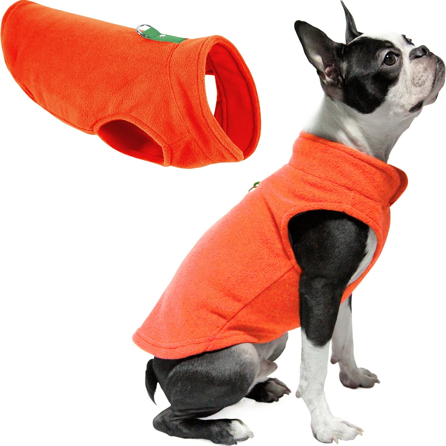 Gooby Fleece Vest Dog Sweater - Pumpkin, X-Small - Warm Pullover Fleece Dog Jacket With O-Ring Leash - Winter Small Dog Sweater Coat - Cold Weather Dog Clothes For Small Dogs Boy Or Girl
