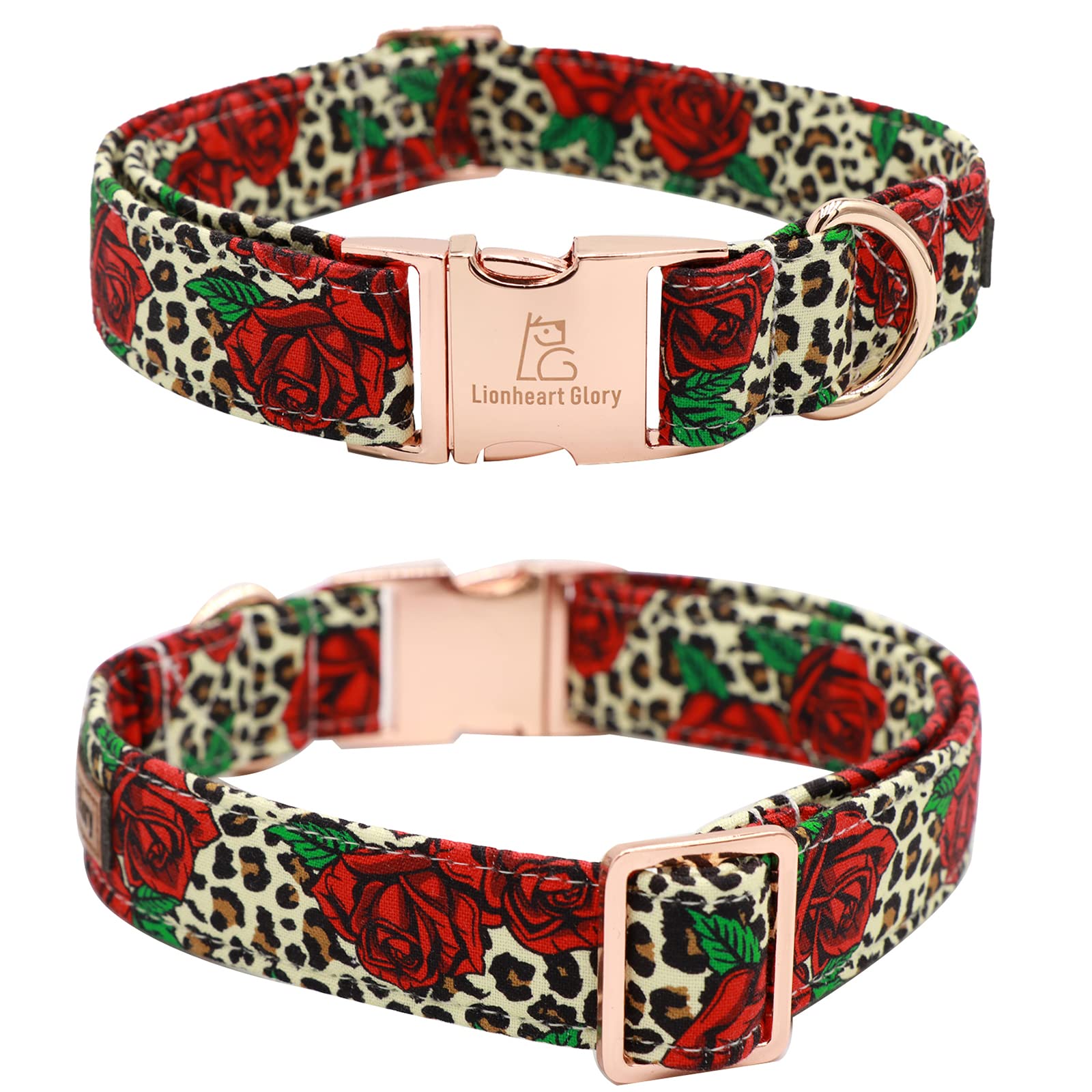 Lionheart Glory Dog Collar, Red Rose Dog Collar With Flower, Cute Floral Pattern Pet Collar Adjustable Dog Collar For Small Dogs