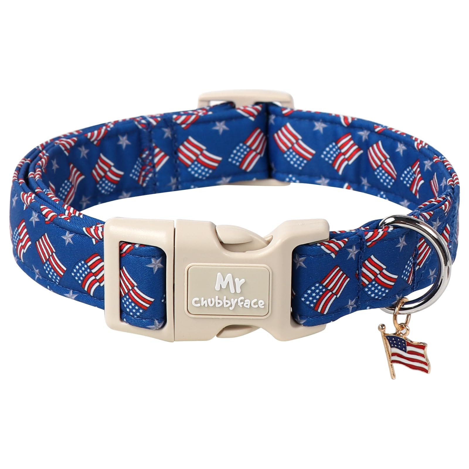 Mr.Chubbyface American Flag Dog Collar, 4Th Of July Puppy Collar With Plastic Buckle, Patriotic Puppy Collar For Small Medium La