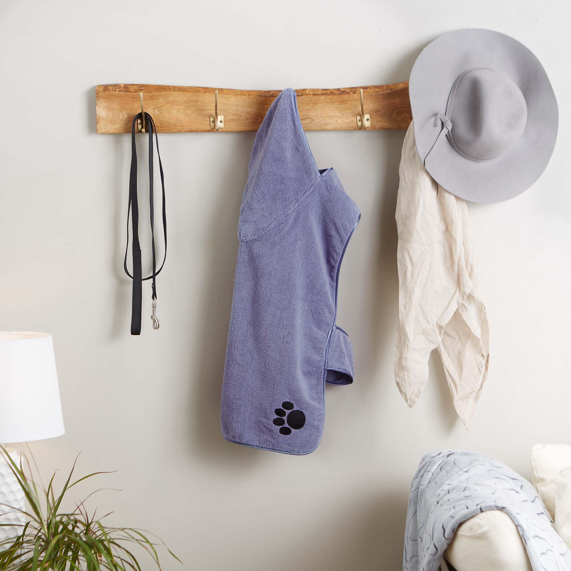 Bone Dry Pet Robe Collection Embroidered Absorbent Microfiber Bath Robe With Adjustable Closure, For Dogs & Cats, Large, Stonewa