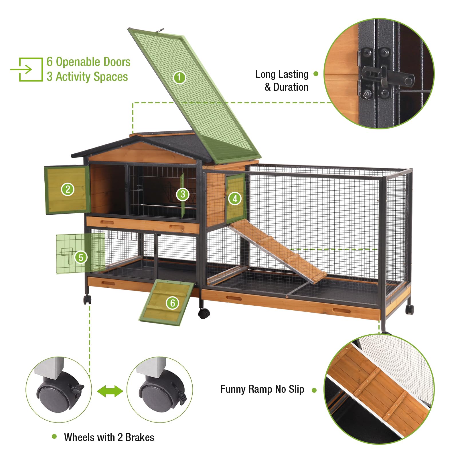 Gutinneen Rabbit Hutch Outdoor With Metal Surround Indoor Rabbit Cage With Wheels Bunny Cage Large Guinea Pig Cage For Small Ani