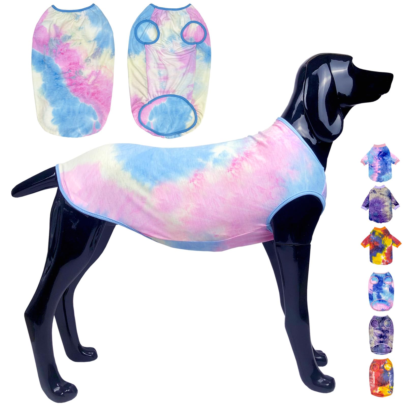 D.E.E Cotton Dog Shirts Large Tie Dye Dog Clothes Lightweight Girl Boy Big (Vestblue, 4X-Large)