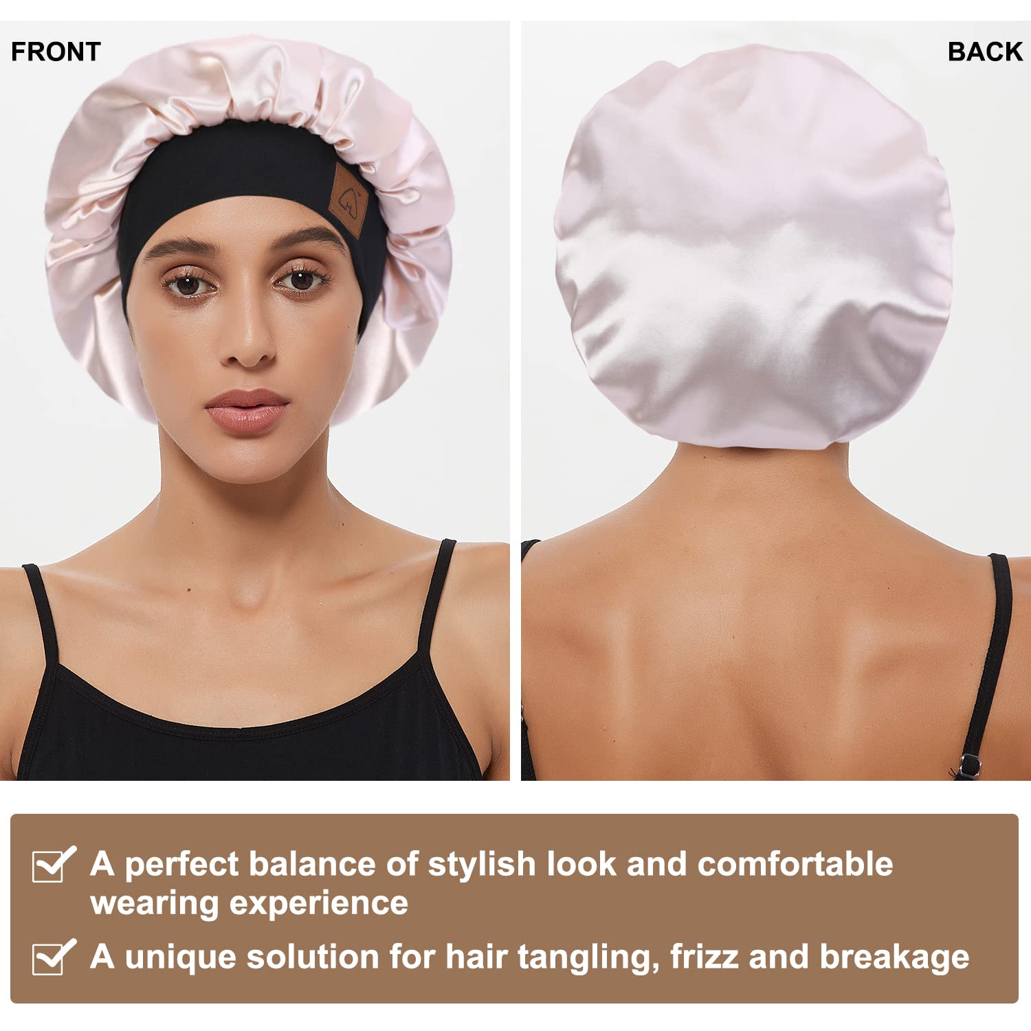 HAT HUT Satin Bonnet Silk Bonnet Sleep cap for Women Hair Bonnet for curly Natural Hair Sleeping Adjustable Wide Band Double Lay
