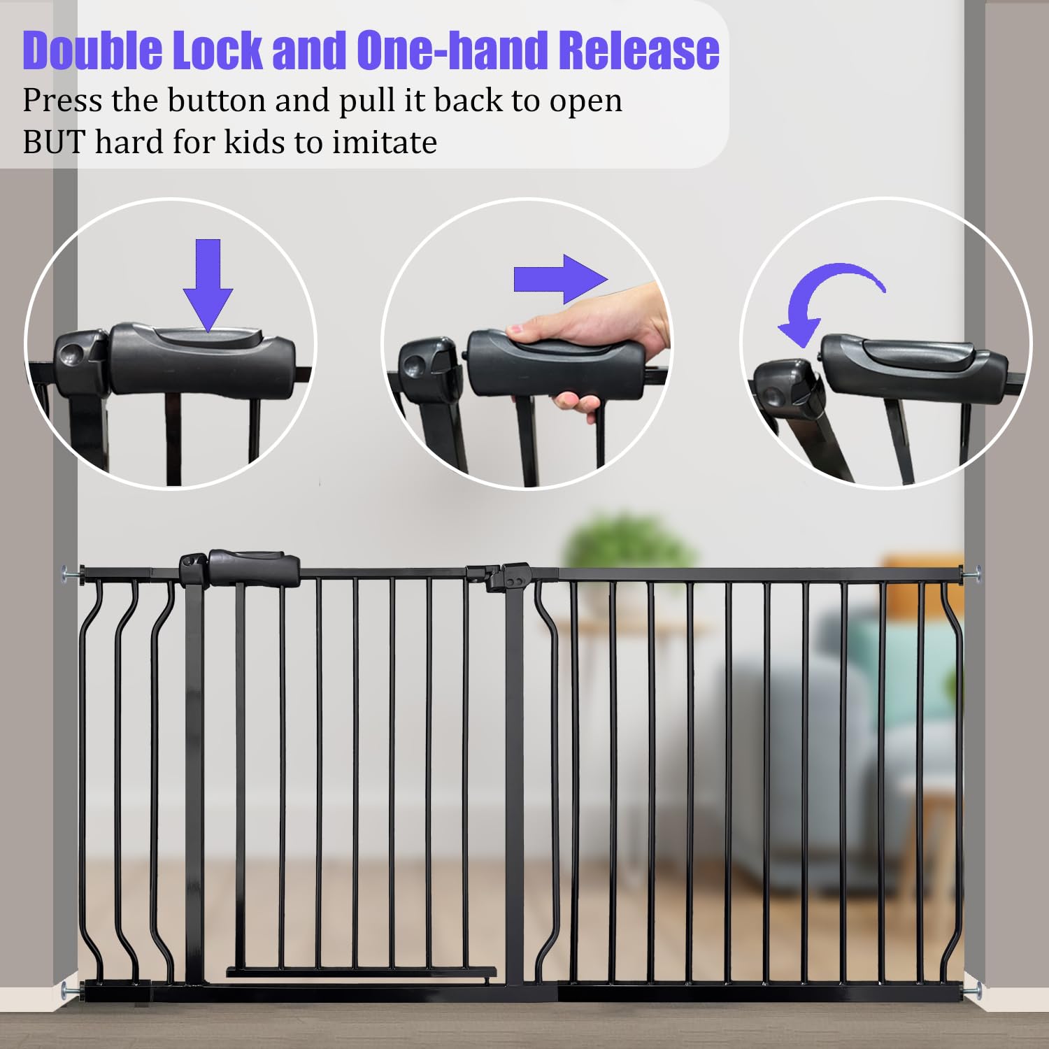 Walk Through Baby & Dog Gate 29-34 Inch, Tension Mounted No Drilling, Indoor Safety Gate for Stairs & Doorways, Metal Design for