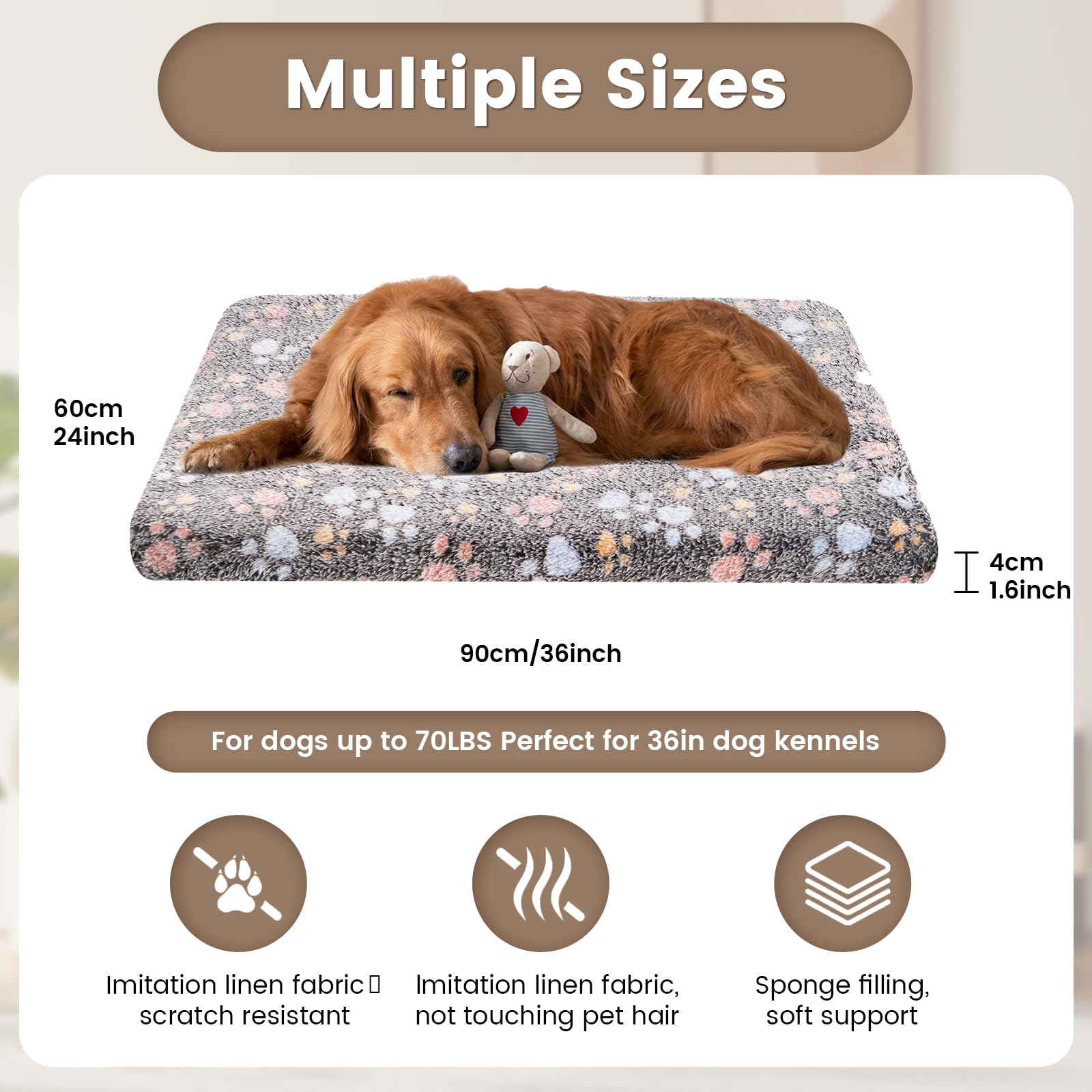 Dekeyoo Dog Crate Mats Bed For Medium Dogs, 36X24 Inch Short Plush Pet Mat, 1.6-Inch Thick Thin Kennel Pad, Machine Washable Ide