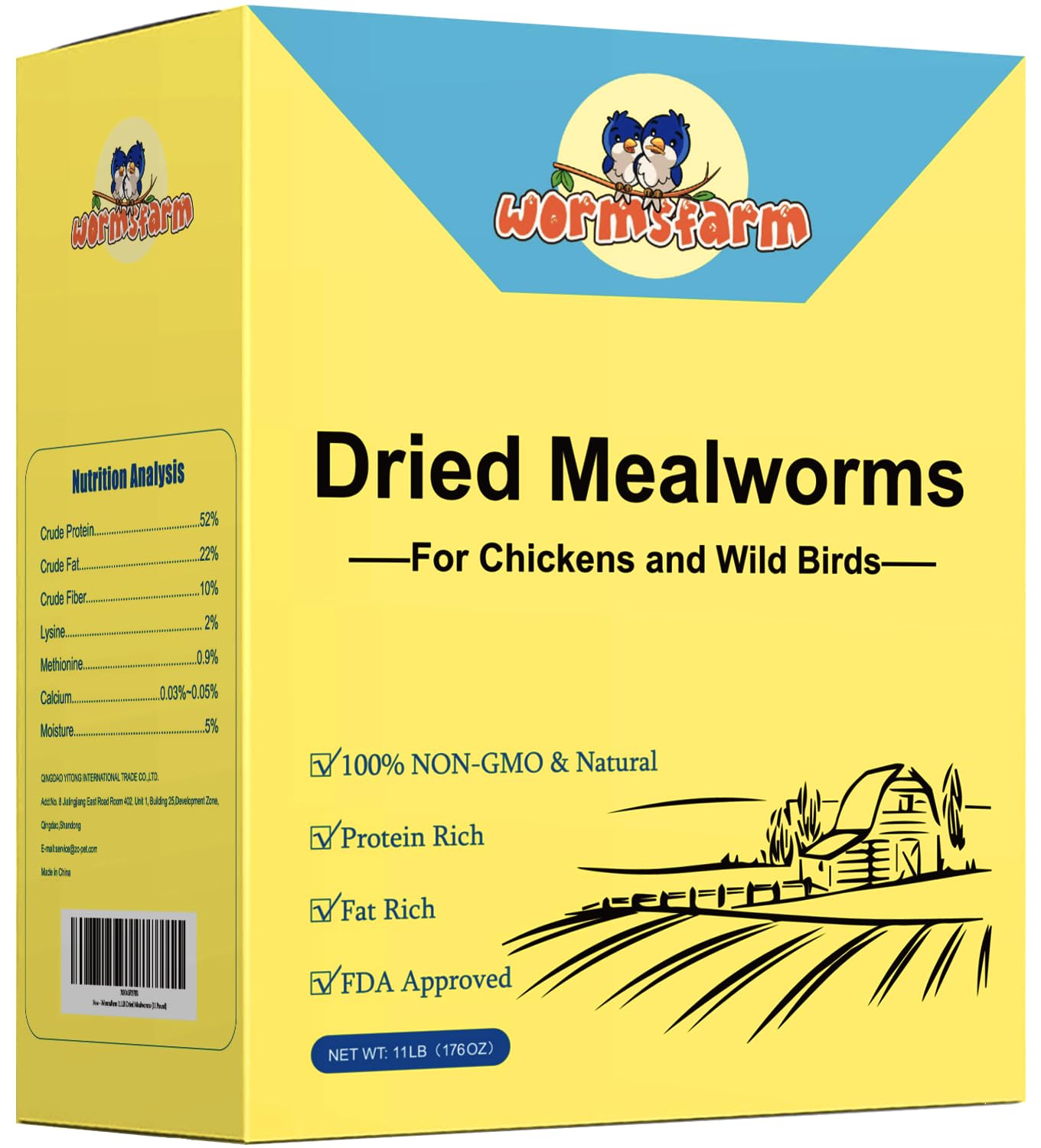 WormsFarm 11lb Dried Mealworms for Chickens Snacks for Birds Bulk-Treats for Laying Hens(11 Pound)