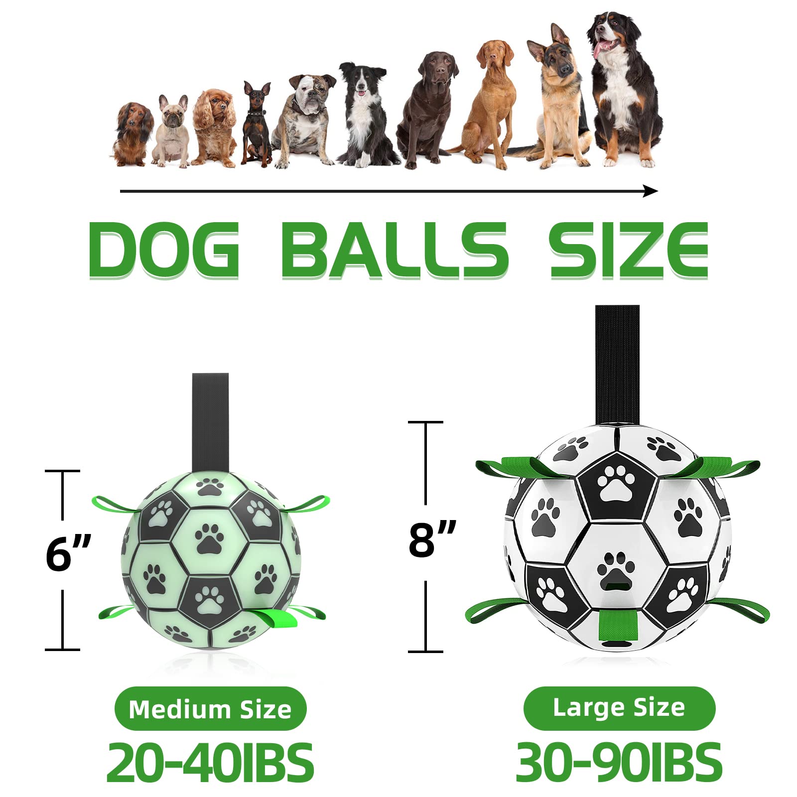 Amasiver Glow In The Dark Dog Toys - 8 Inch Upgraded Interactive Light Up Soccer Balls, World Cup Dogs Football, Outdoor Tug Toy
