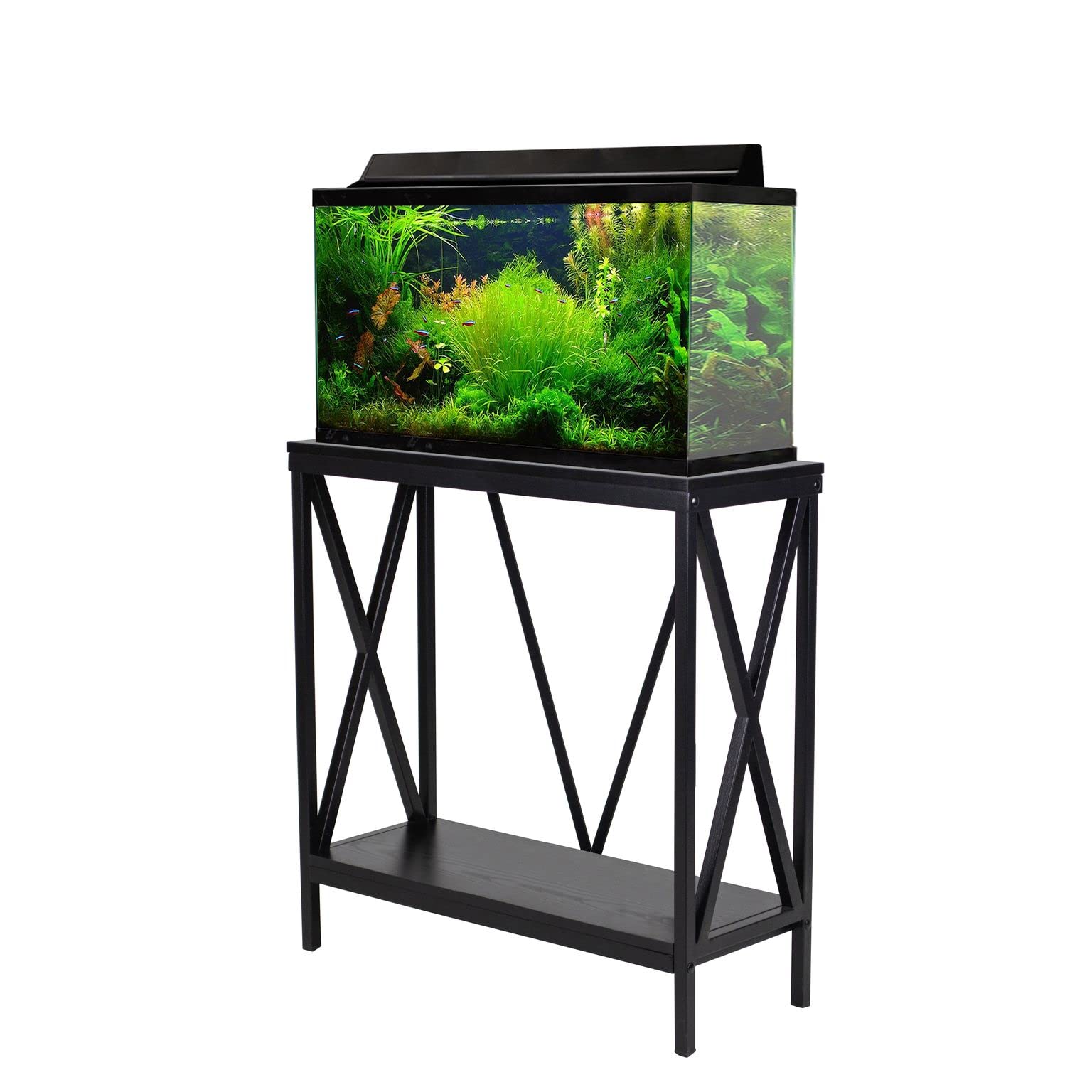 Aquatic Fundamentals 29/37 Gallon Metal/Wood, Aquarium Stand, Console Table, 30.25 L x 13 W, Black