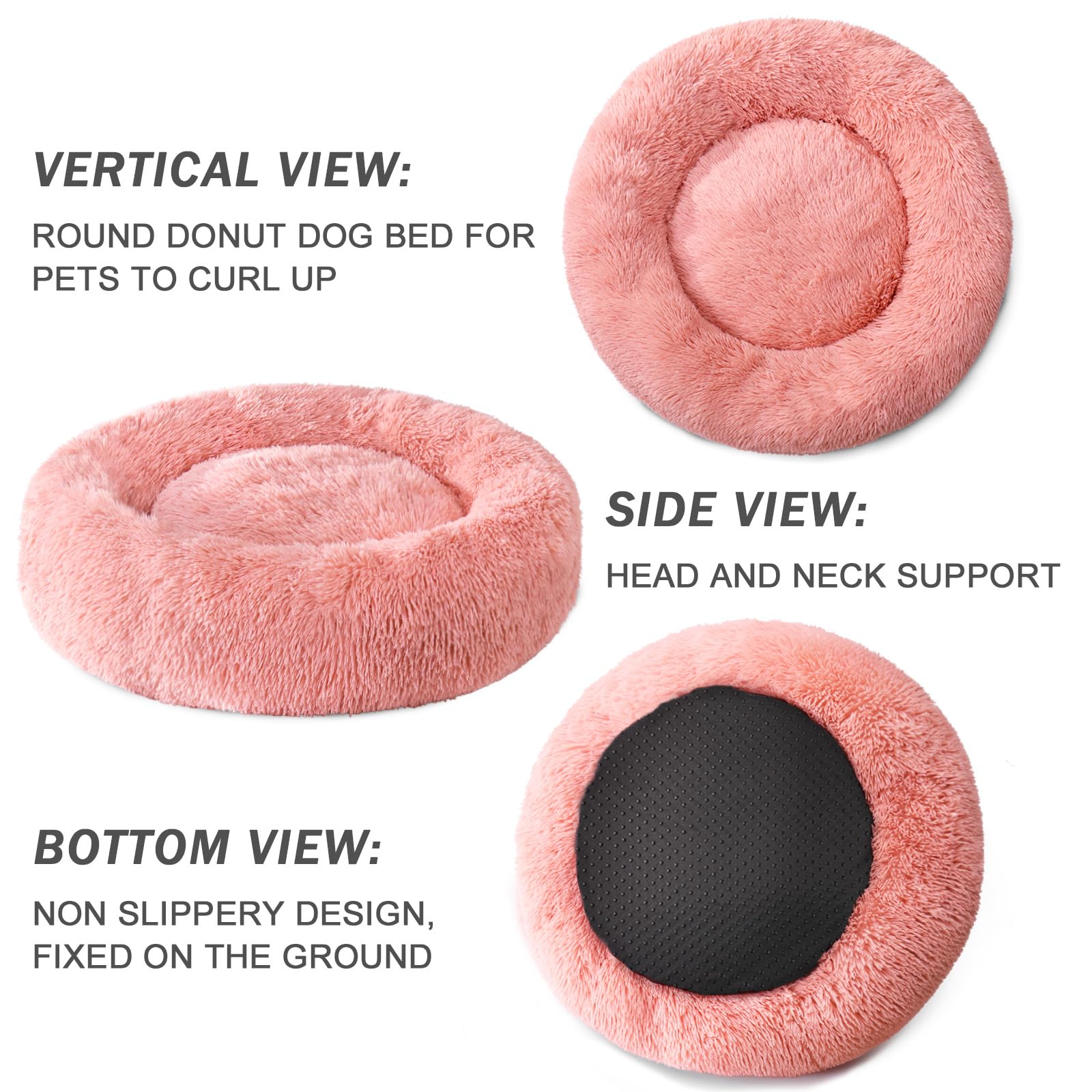 Patas Lague Calming Dog Bed For Large Dogs, Fluffy Soft Cozy Cat Bed, Faux Fur Anti-Anxiety Plush Washable Pet Donut Cuddler For