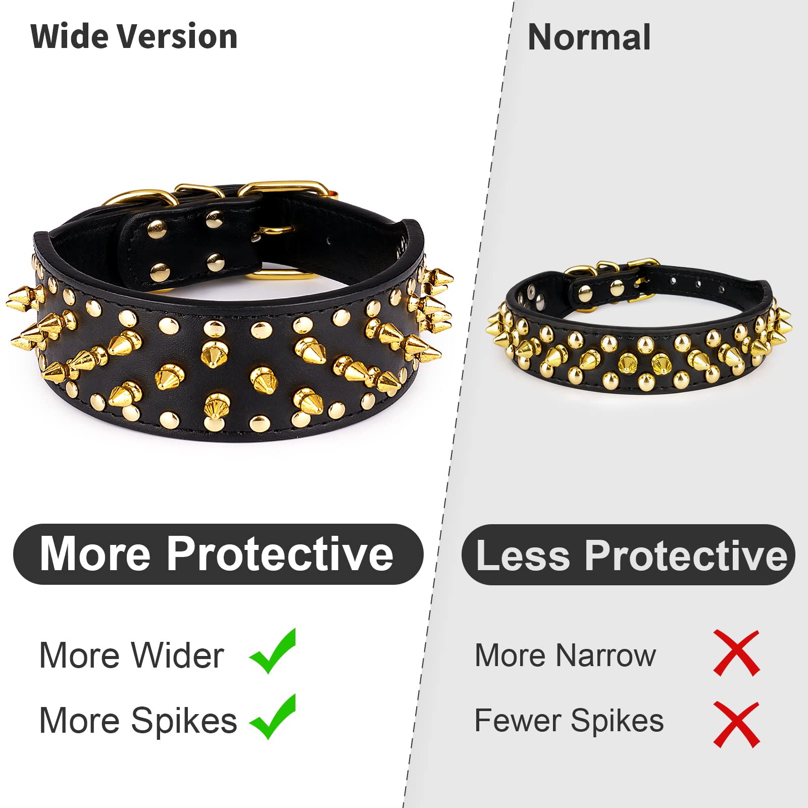 Wide Gold Spiked Dog Collar, Epesiri Dog Chain Collars, Mushroom Rivet PU Leather Dog Collars, Adjustable Durable Spike Studded