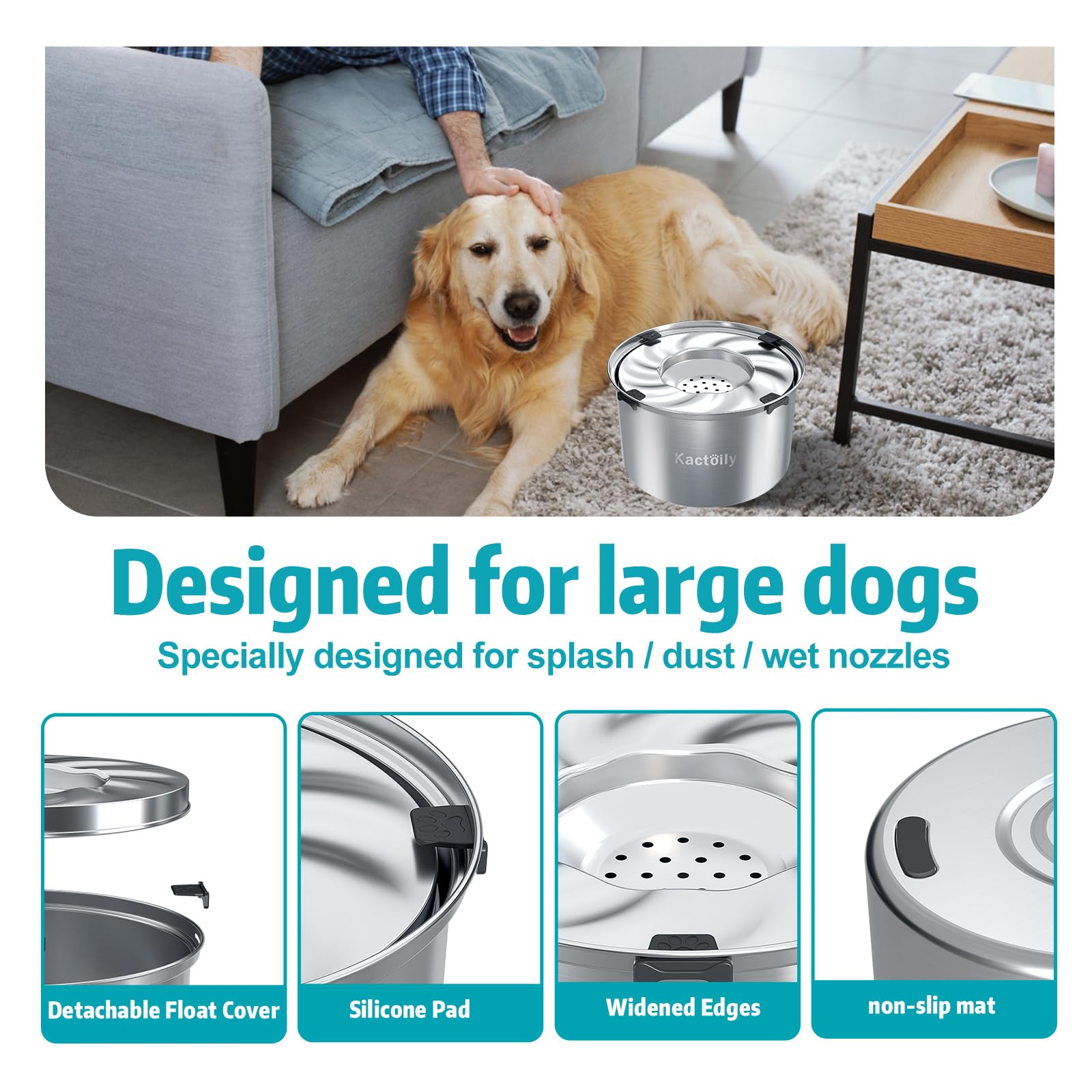 1.5 Gallon Dog Water Bowl No Spill, 5.6L Slow Water Bowl For Dogs, Slow Drinking Dog Water Bowl Dispenser, Stainless Steel Dog B