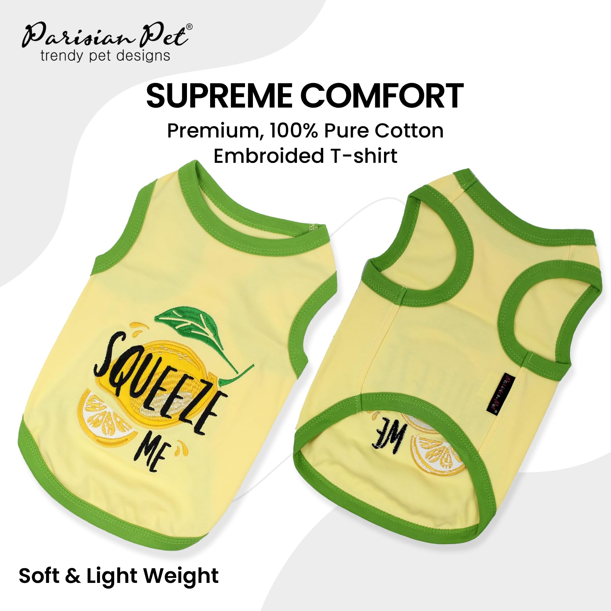 Parisian Pet Unisex Dog Tshirt - Embroidered  Squeeze Me  Dog Shirt - Breathable And Lightweight Dog Tank Top- Sleeveless Dog Te