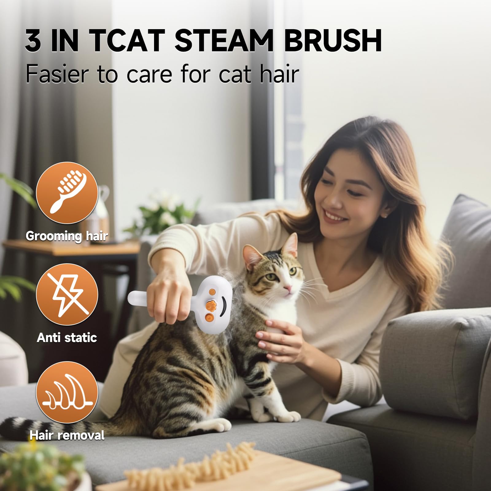 Pet Steam Brush For Dogs & Cats With Paw Cleaner & Shampoo - 3-In-1 Grooming Spray Comb, Mist Massage & Defur Function, Water Sp