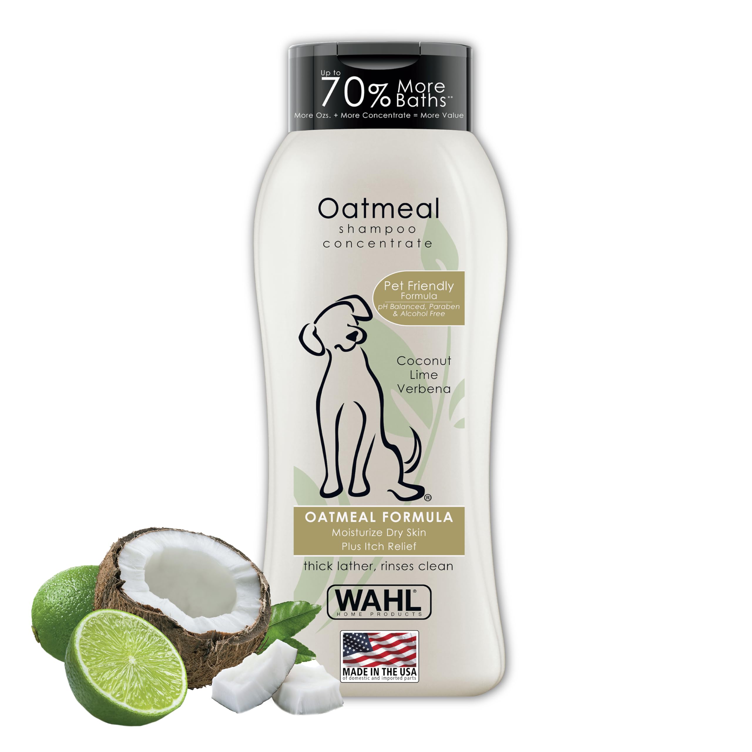 Wahl Usa Dry Skin & Itch Relief Pet Shampoo For Dogs – Oatmeal Formula With Coconut Lime Verbena & Pet Friendly Formula, 24 Oz - Model 820004A