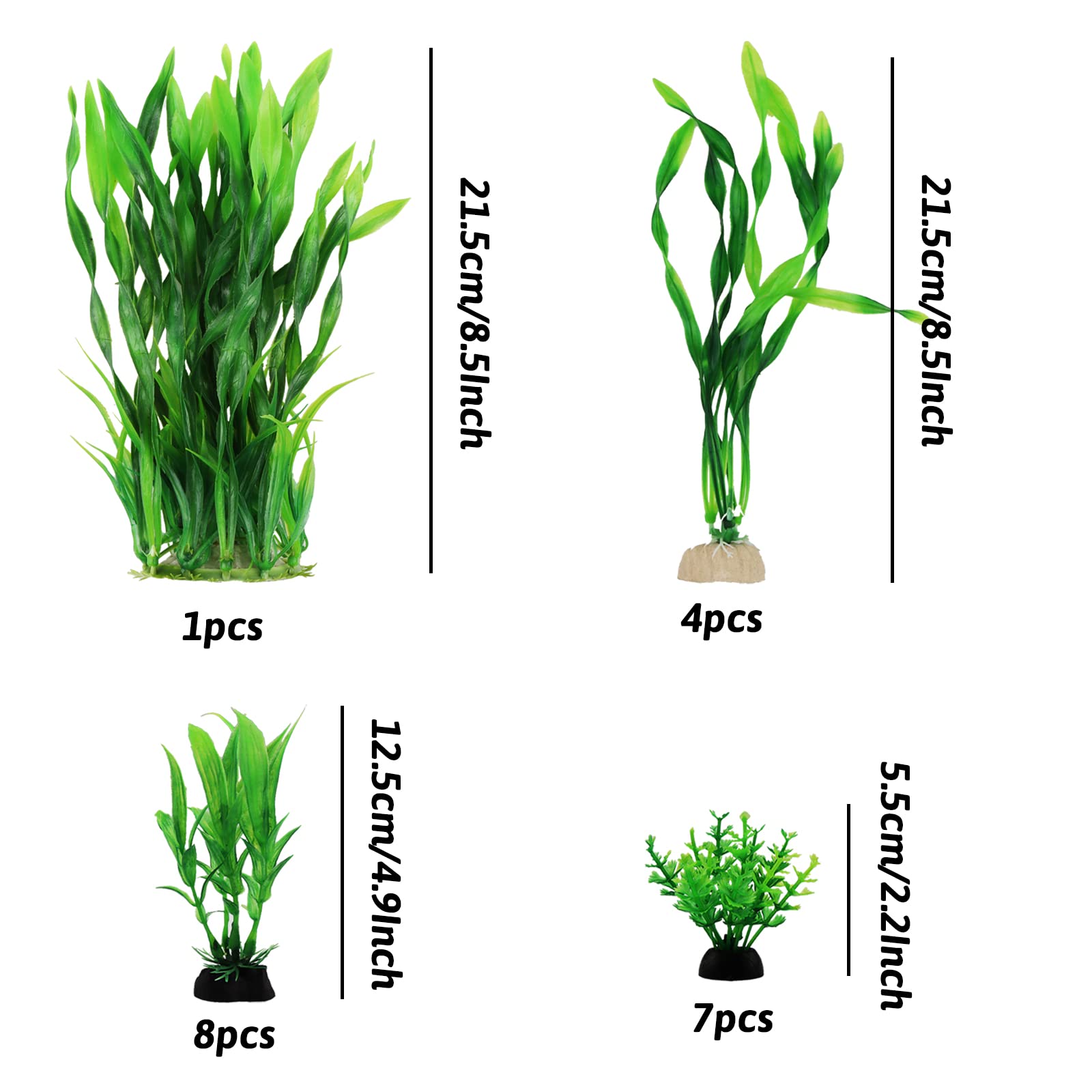 Pietypet Aquarium Plants, 20Pcs Fish Tank Decor Green Plants Artificial Aquarium Decorations For Household And Office Aquarium Simulation, Small To Large