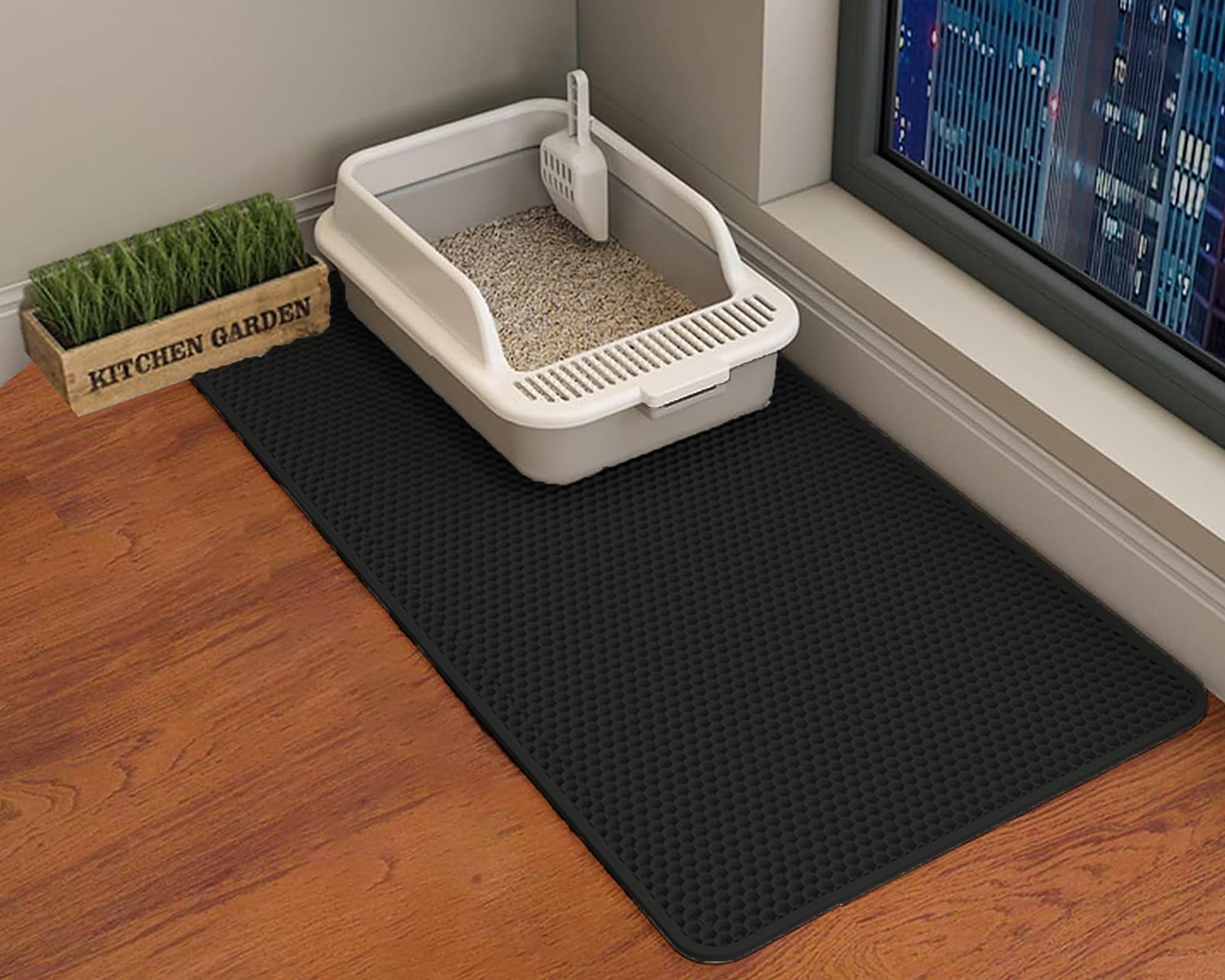 Hcy&Wld Cat Litter Mat, 45X26 Inch Extra Large&Long Double Layer Cat Litter Box Mat, Eva Non-Slip, Waterproof Urine Proof Cat Li
