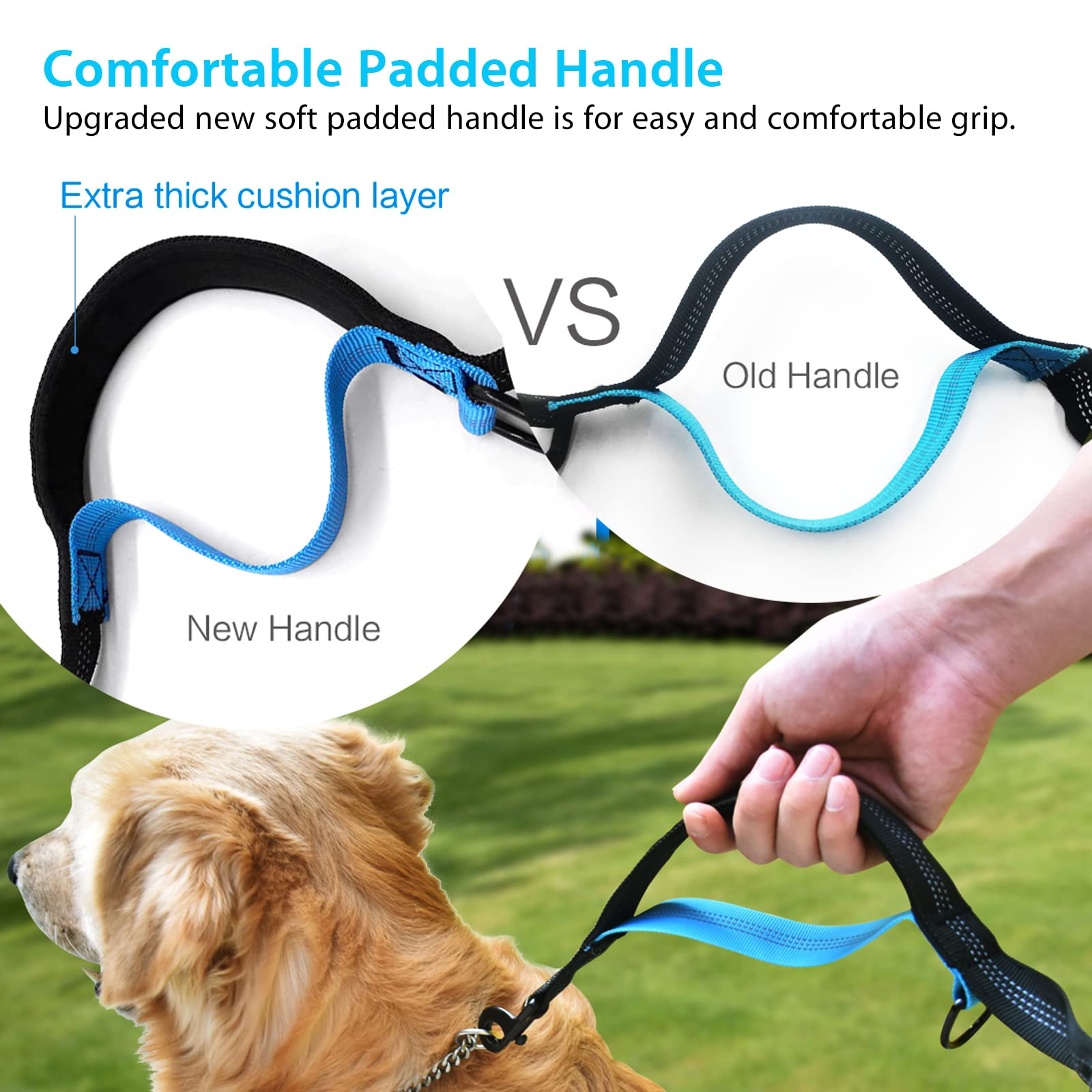 Uppetly Hands Free Dog Running Leash, Adjustable Waist Belt, Elastic Bungee, Large (25-120lb), Black and Blue, Model UP-HB-2L