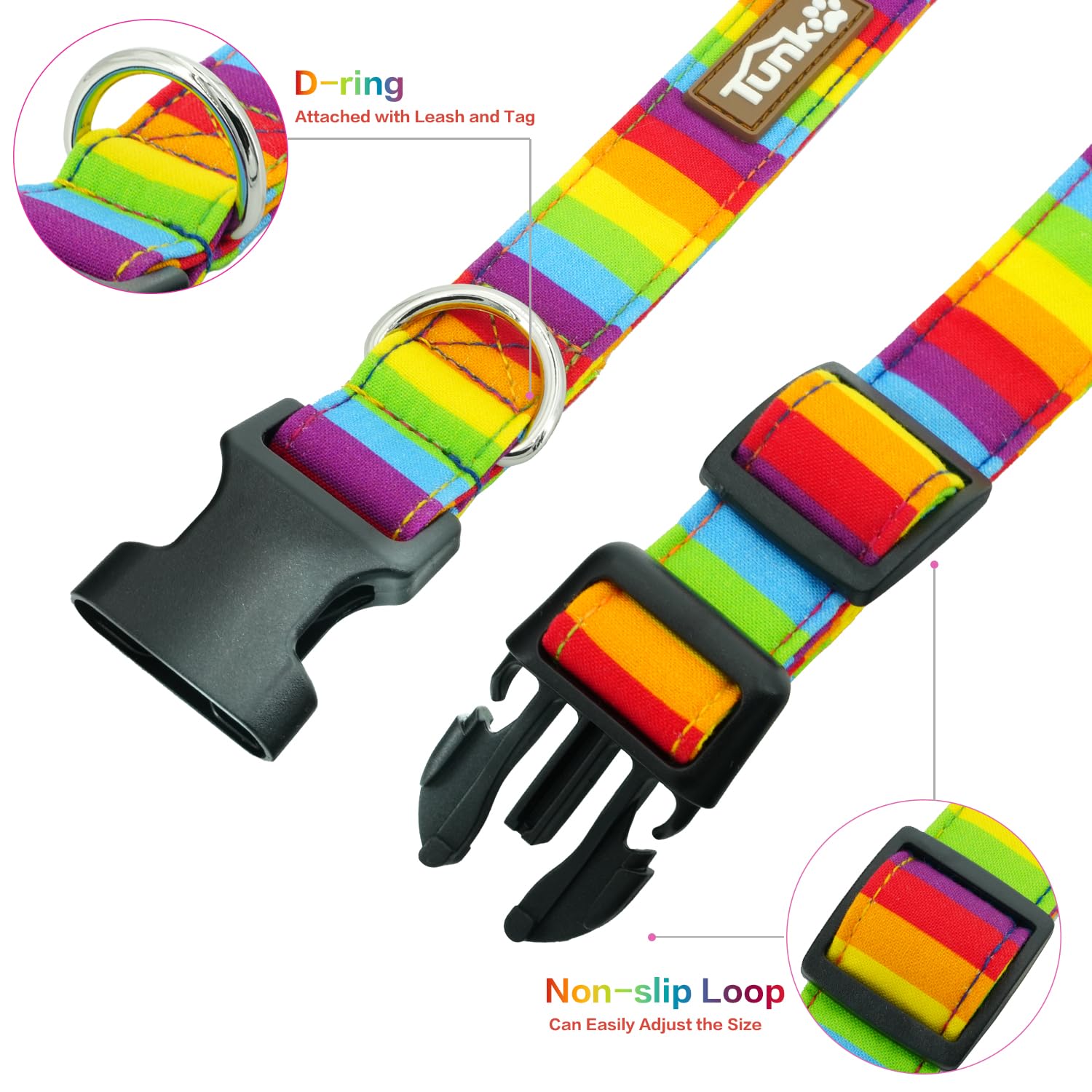 Tunkoo Rainbow Dog Collar, Cute Adjustable Yellow Collar For Lgbt Pride Month, Dog Collar With Strong Plastic Buckle - For Small