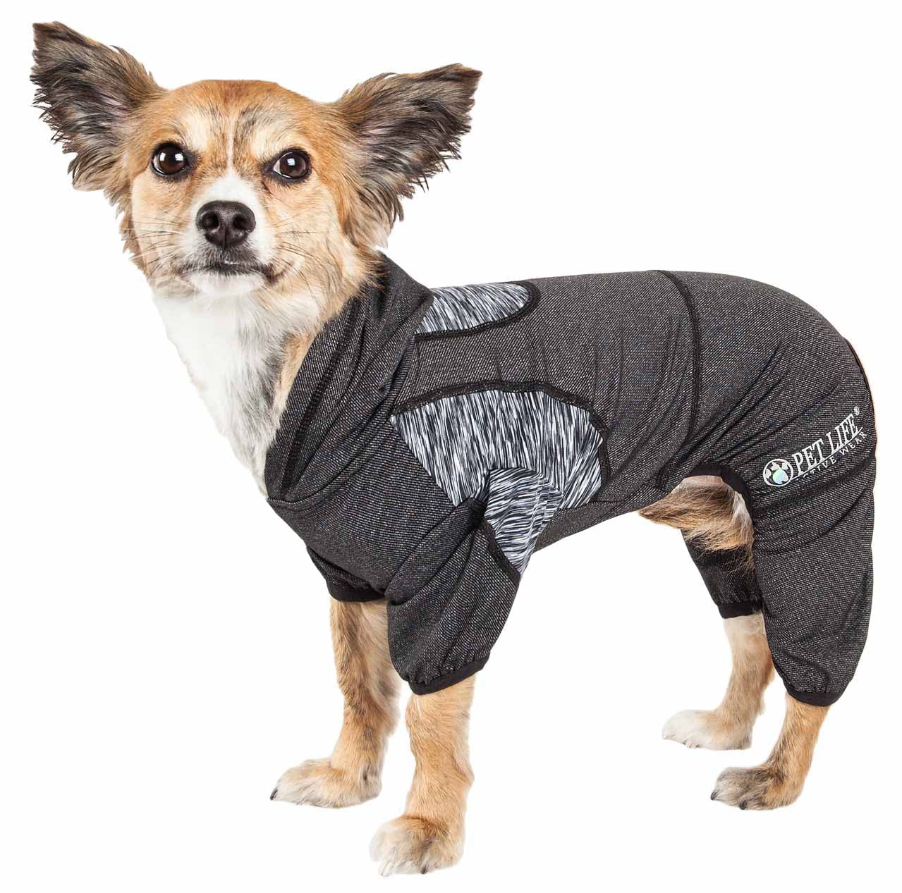 Pet Life    Active Pawsterity Heathered Performance 4-Way Stretch Two-Toned Full Bodied Hoodie, Medium, Black