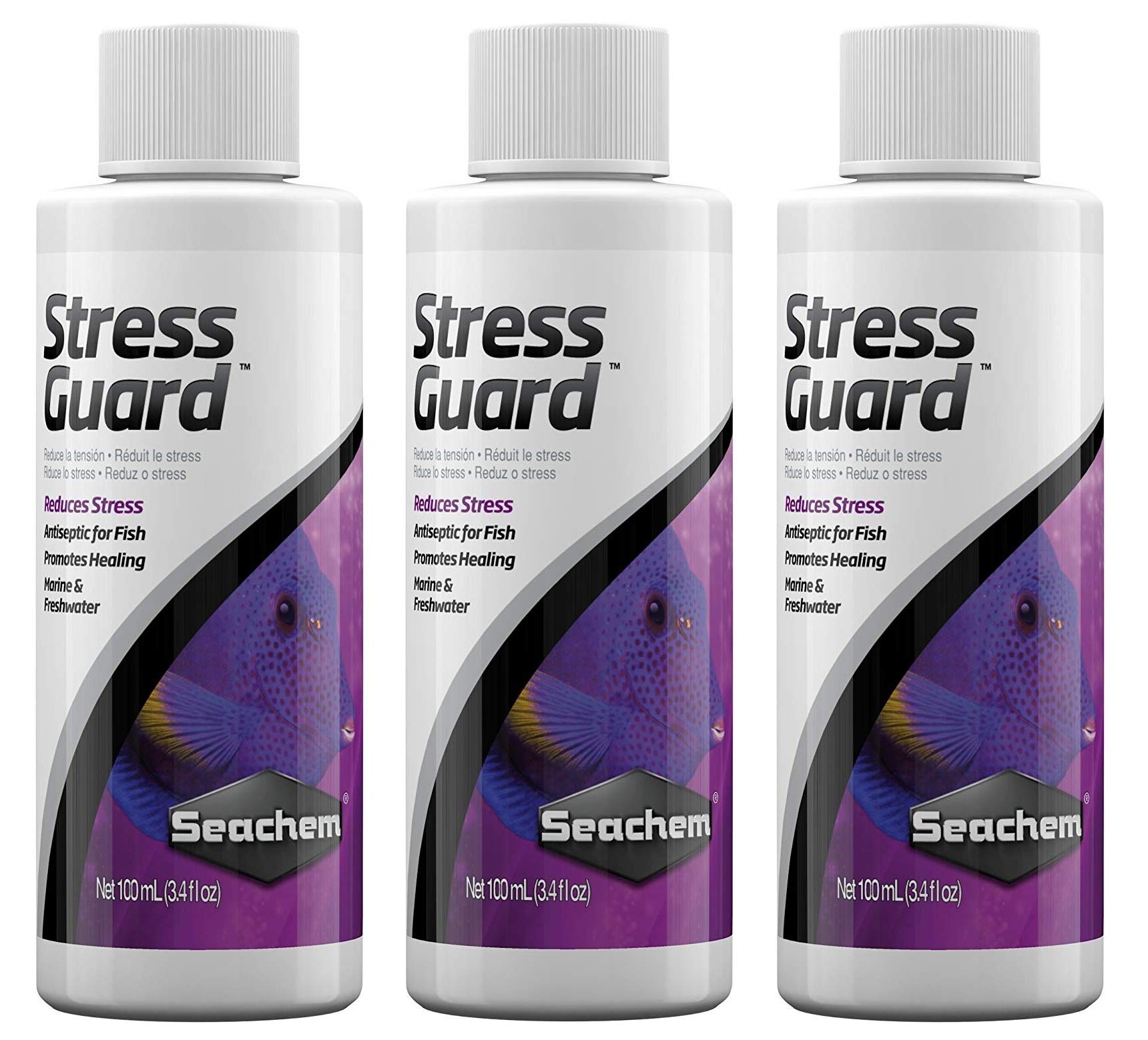 Seachem 3 Pack of Stress Guard Aquarium Water Treatment, 3.4 Fluid Ounces Each, Antiseptic for Fish