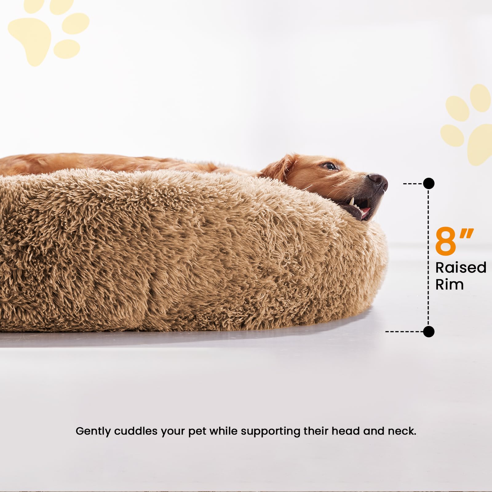 Urgvanz Pet Calming Dog Beds For Large Dogs, Faux Fur Donut Cuddler Dog Bed, Round Fluffy Pillow, Washable Pet Bed For Dogs Up T