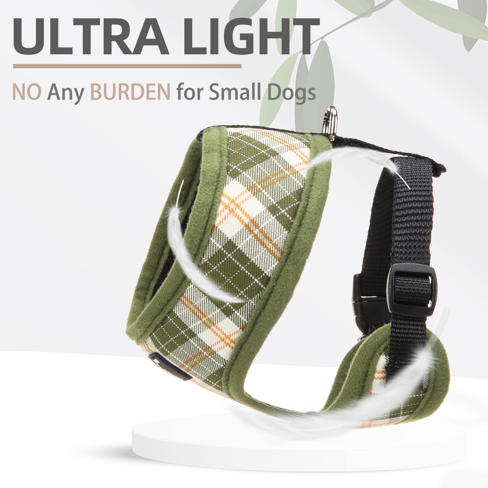 Pupteck Soft Mesh Dog Harness And Leash Set Pet Puppy Cat Comfort Padded Vest No Pull Harnesses, Olive Green, M