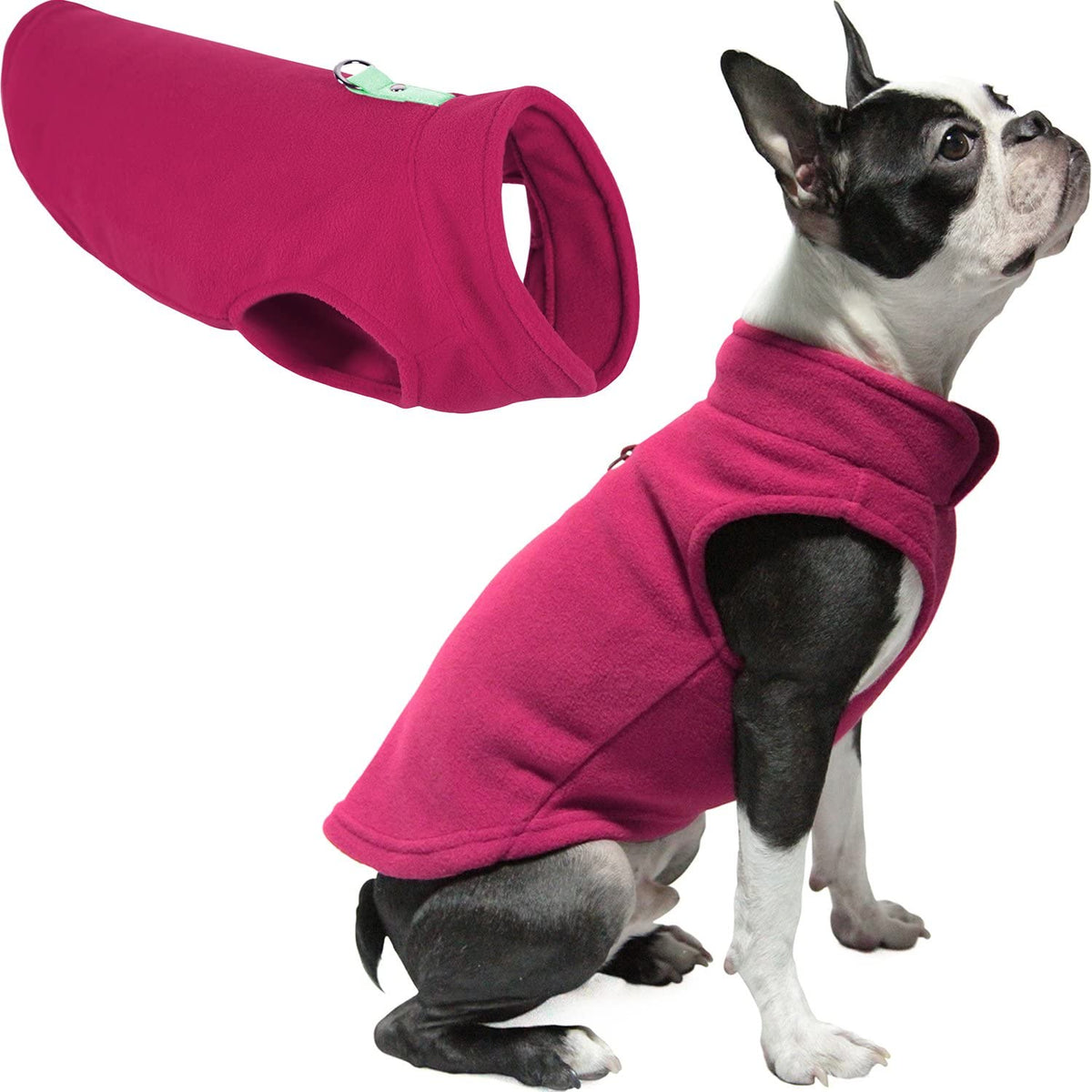 Gooby Fleece Vest Dog Sweater - Fuchsia, Medium - Warm Pullover Fleece Dog Jacket With O-Ring Leash - Winter Small Dog Sweater Coat - Cold Weather Dog Clothes For Small Dogs Boy Or Girl