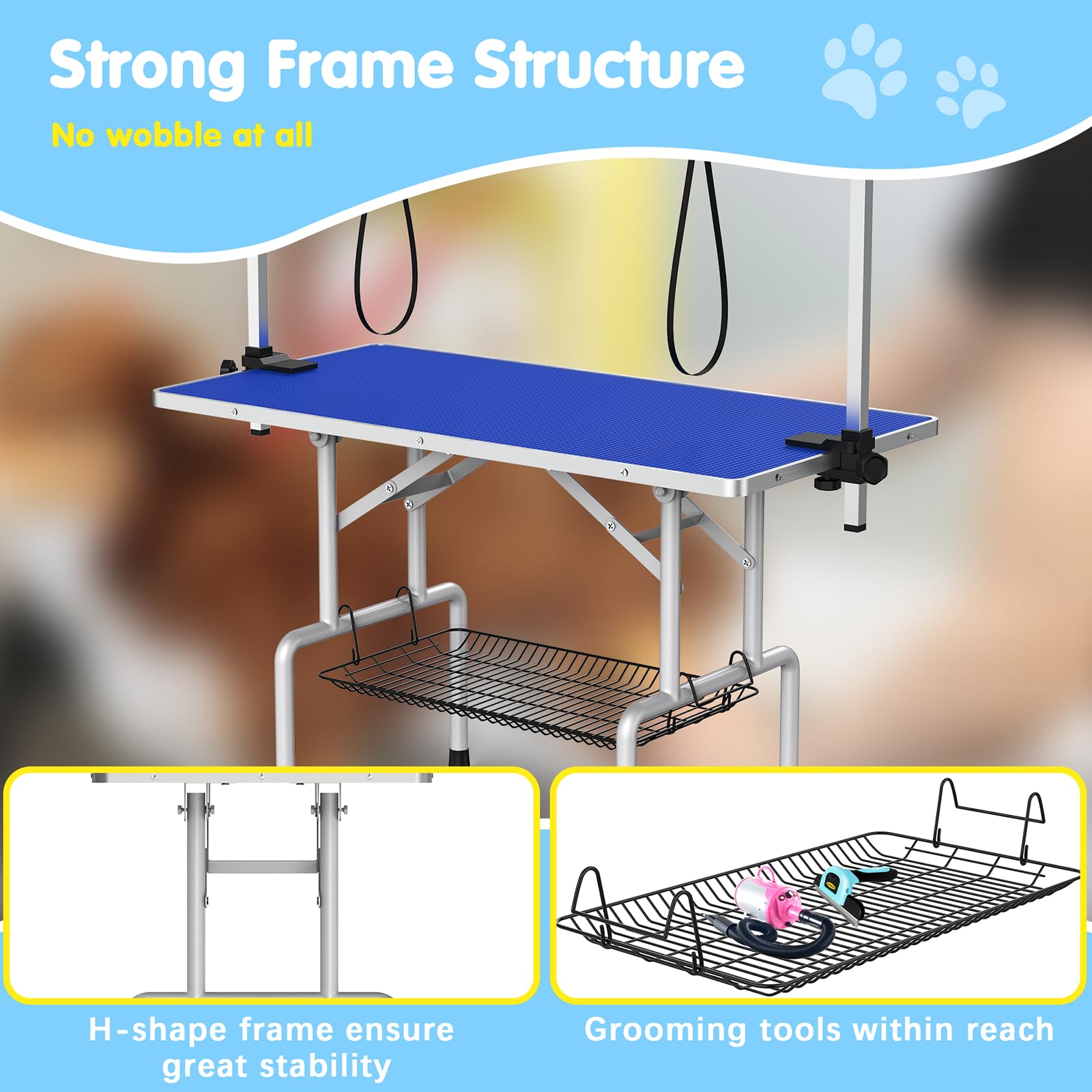 Lyromix 46Large Dog Grooming Table, Adjustable Cat Drying Desktop with Arms, Nooses, Mesh Tray, Foldable Pet Station at Home,