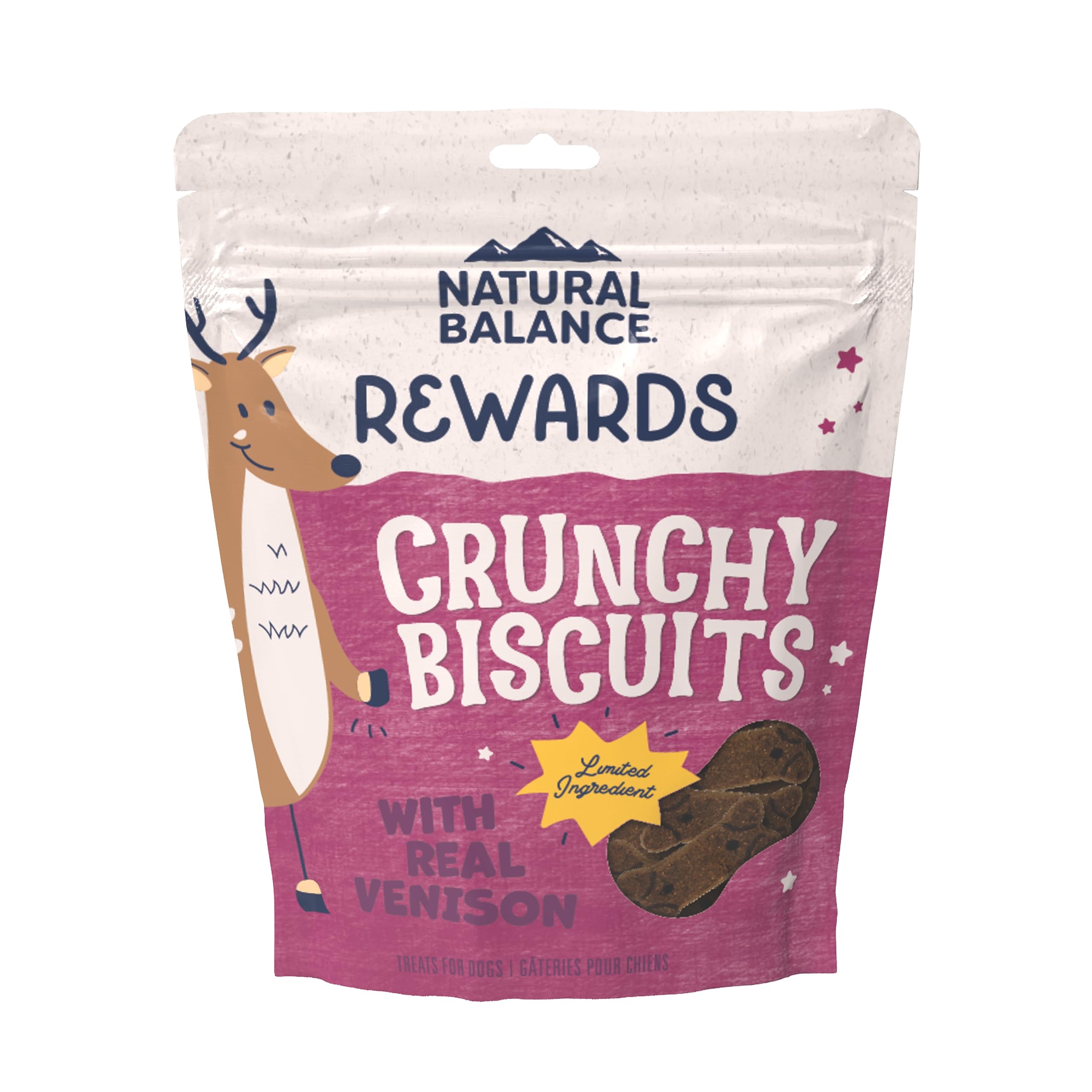 Natural Balance Limited Ingredient Rewards Crunchy Biscuits, Grain-Free Dog Treats for Adult Dogs of All Breeds, Venison Recipe,