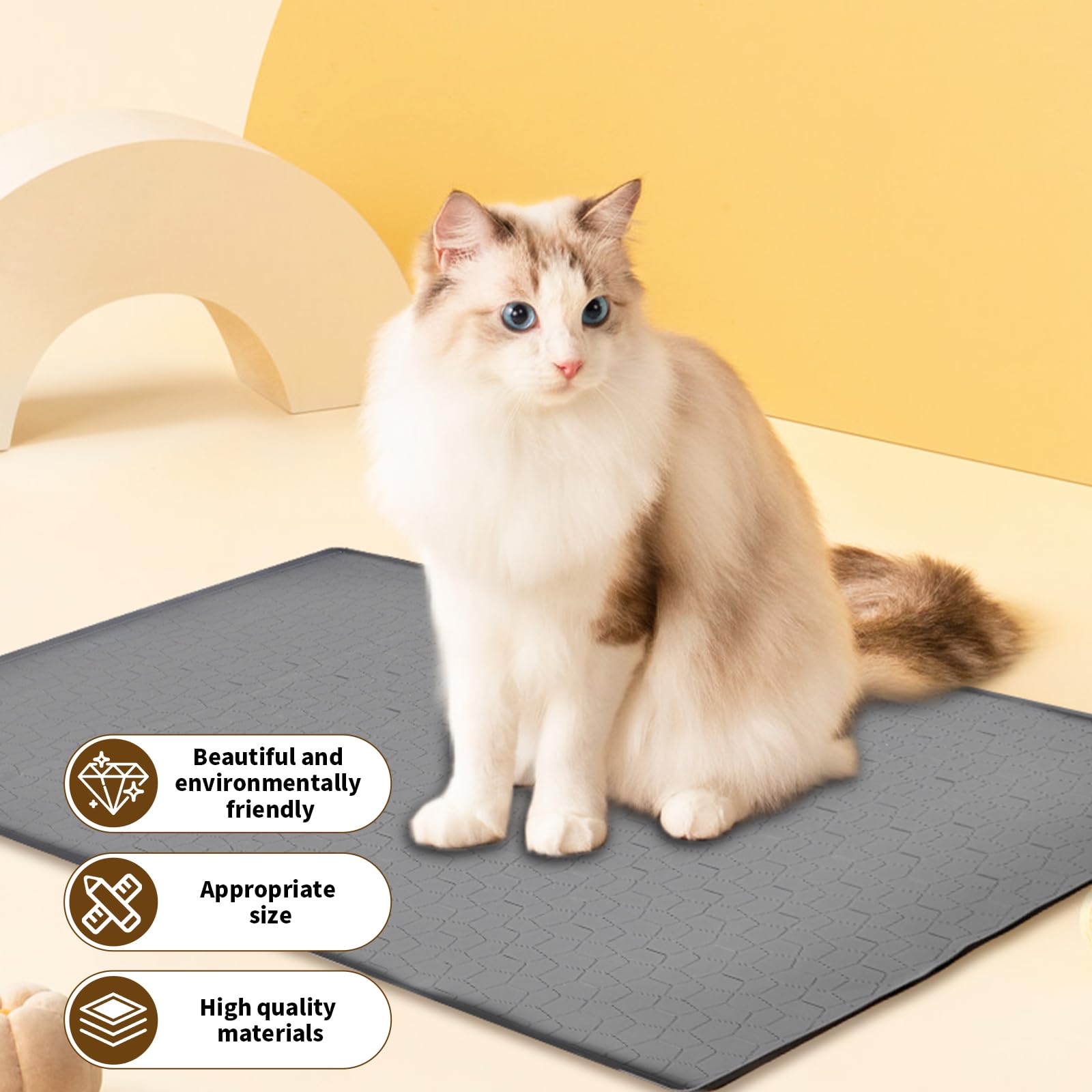 Extra Large Premium Cat Litter Mat - Heavy Duty Waterproof Silicone Floor Pad With High Edges, Non-Slip Scatter Control Trapping