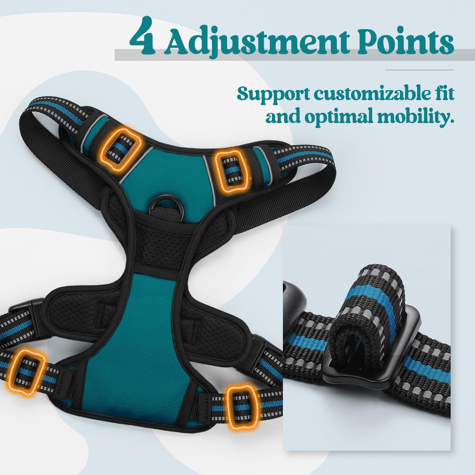 Rabbitgoo Dog Harness, No-Pull Pet Harness With 2 Leash Clips, Adjustable Soft Padded Dog Vest, Reflective No-Choke Pet Oxford Vest With Easy Control Handle For Large Dogs, Blue Coral, L