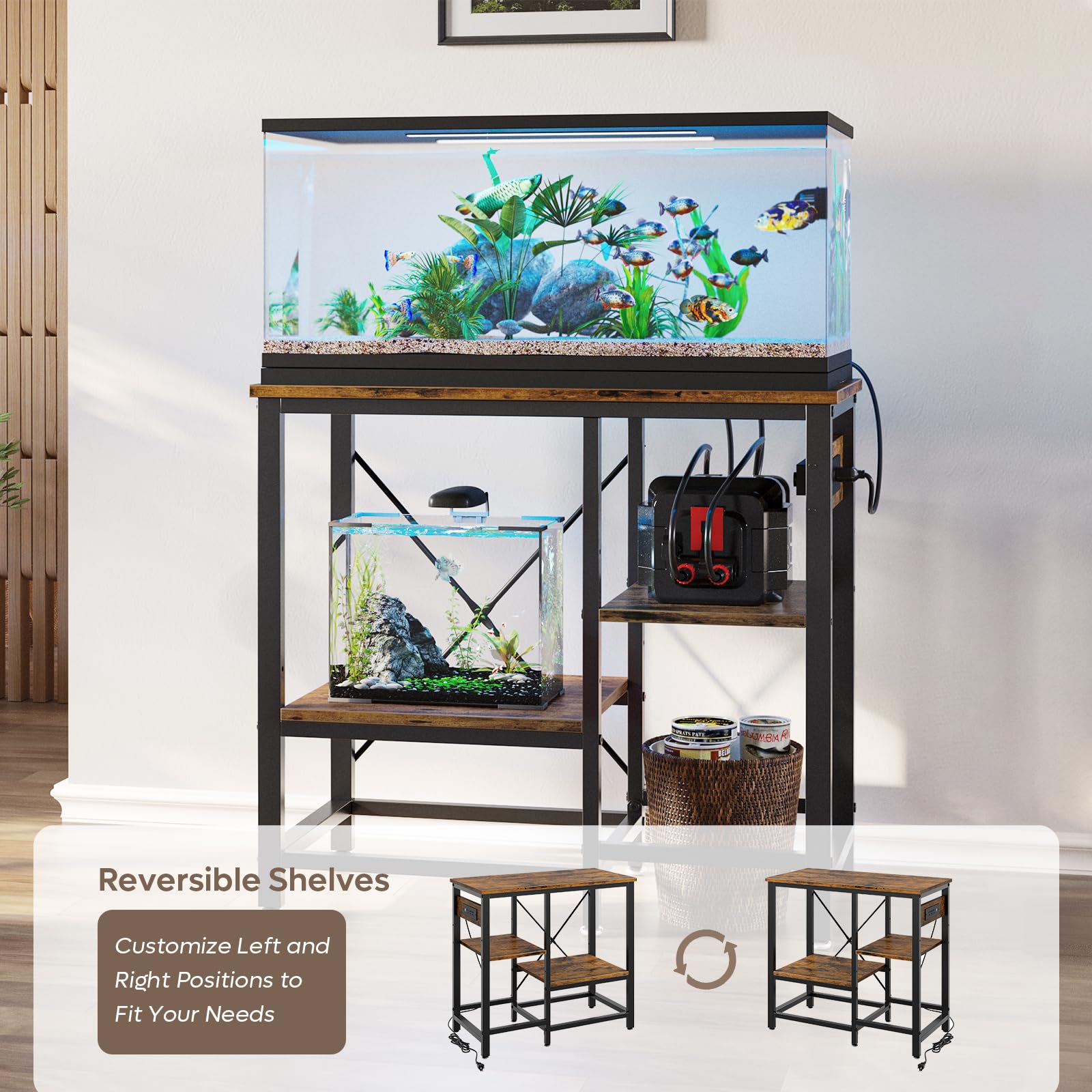 Bestier 20-29-37 Gallon Fish Tank Stand with Power Outlet, 30x13 Metal Aquarium Stand, 6-Leg Reptile Tank Stand with 3-Tier Adju