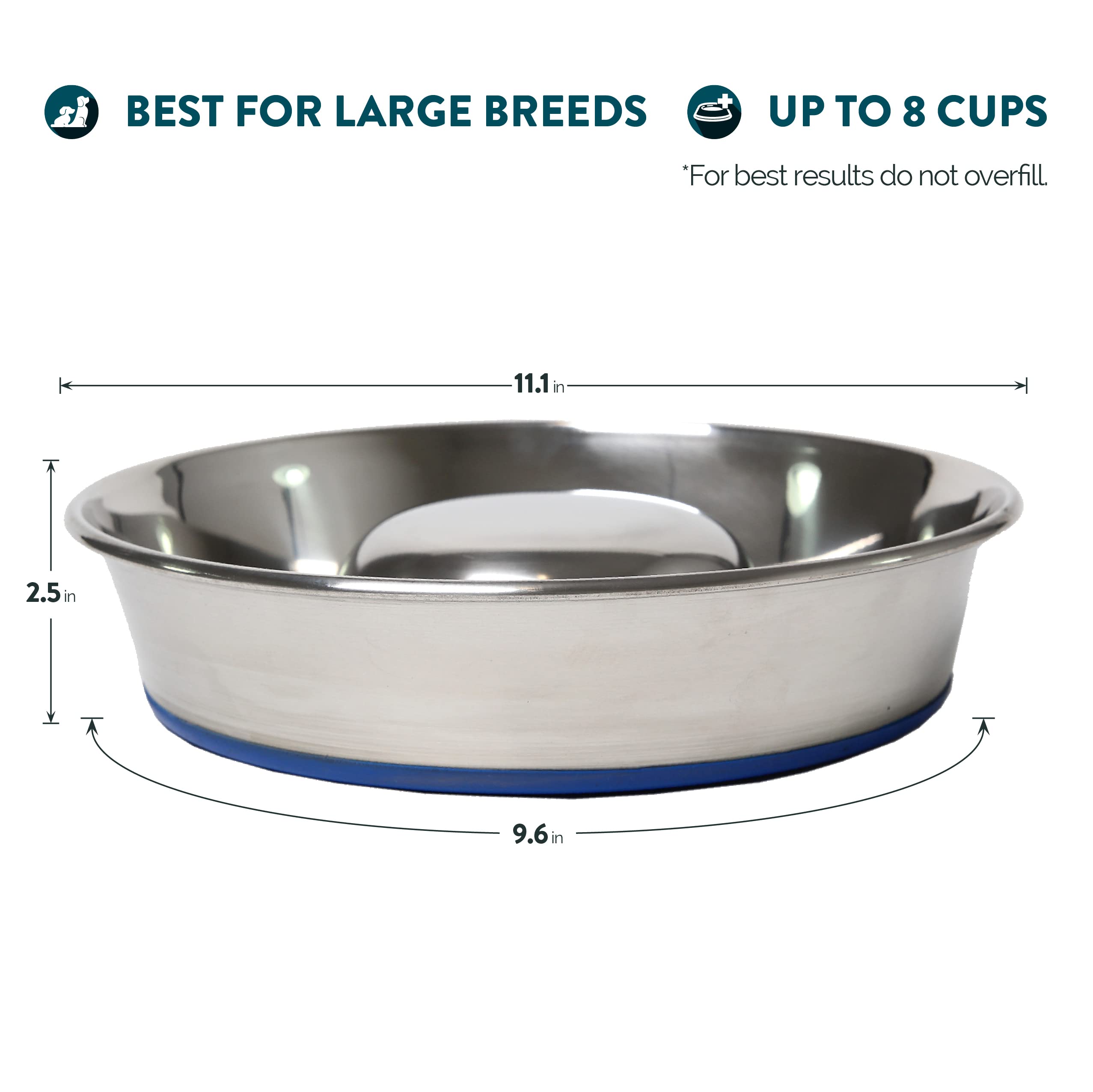 Our Pets Durapet Slow Feed Premium Stainless Steel Dog Bowl, Silver, Large (2040010302)